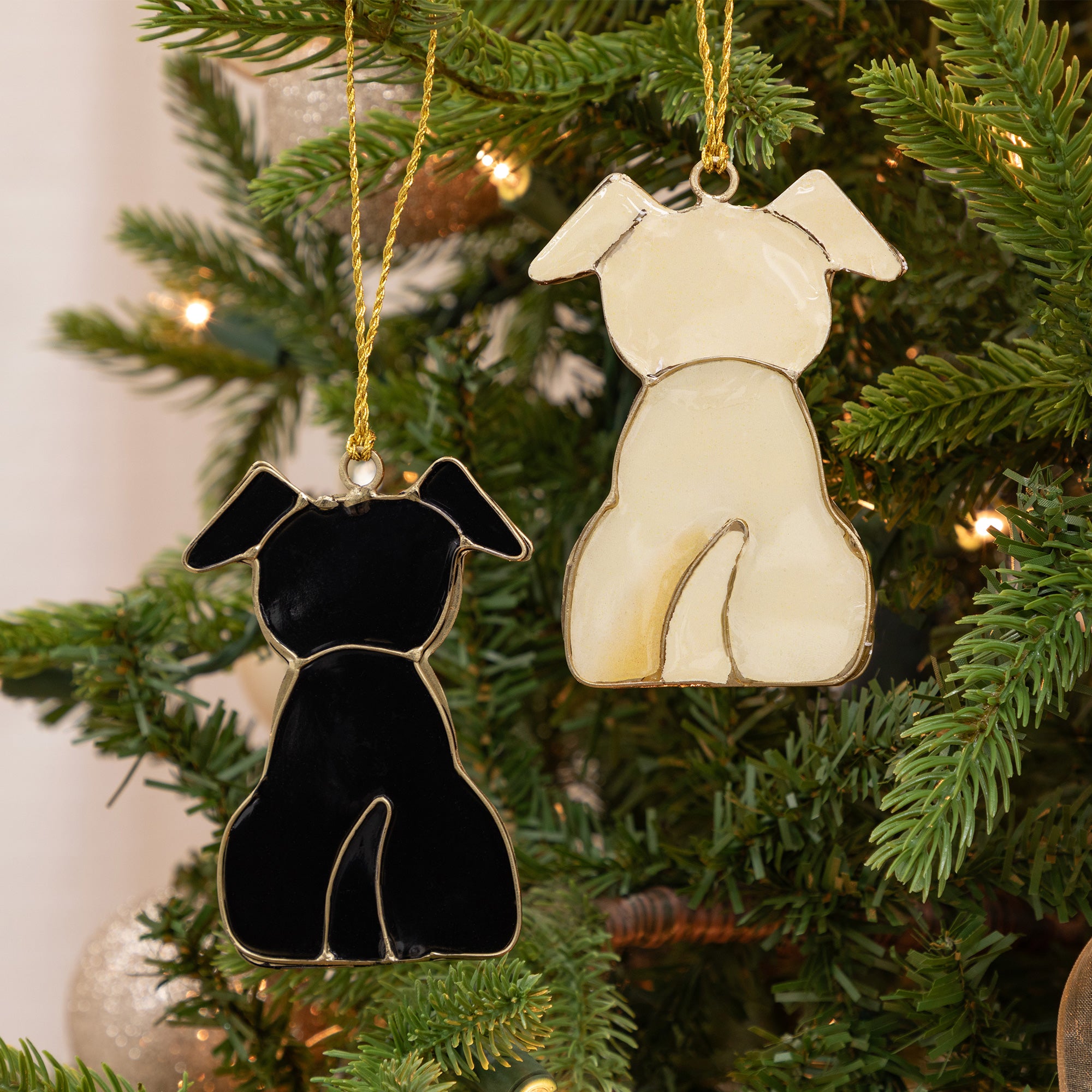 Premium Handmade Stained Glass Dog Ornaments - Set of 2 | Ultimate Holiday Decor