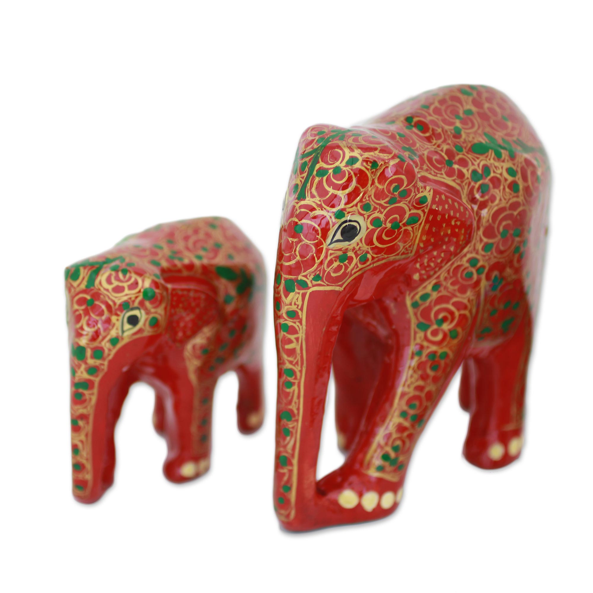 Premium Indian Handcrafted Mother & Baby Elephant Sculpture Set - Floral Design