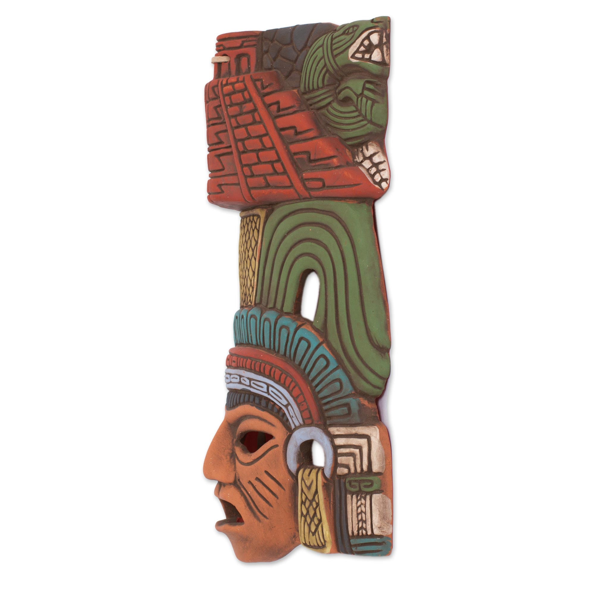 Premium Hand-Painted Mayan Pyramid Ceramic Wall Mask | Authentic Mexican Art