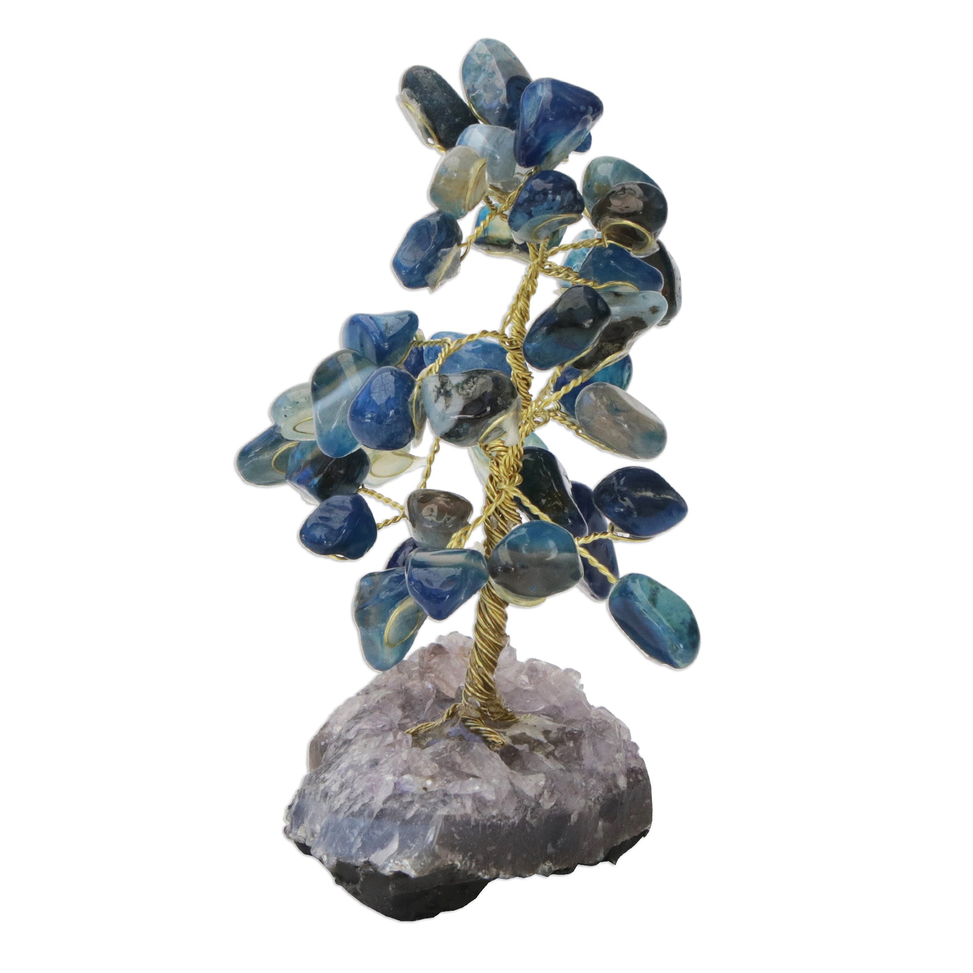 Premium Blue Agate Gemstone Tree with Amethyst Base - Ultimate Calming Decor