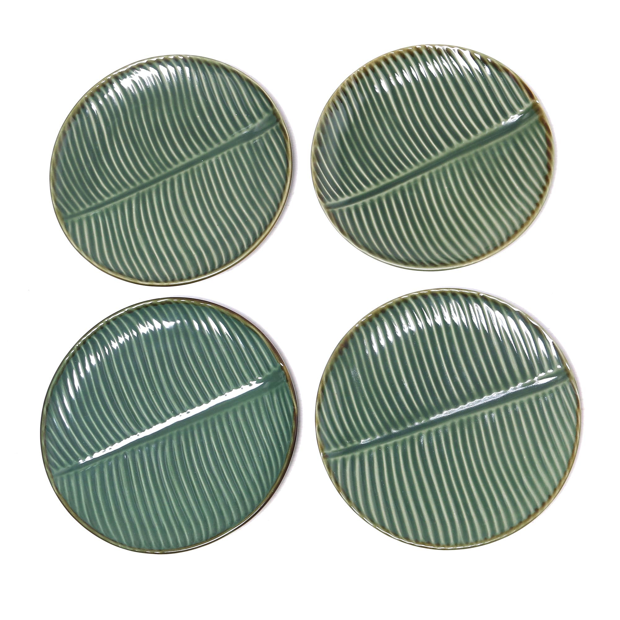 Premium Ceramic Banana Leaf Salad Plates Set of 4 - Tropical Elegance from Bali