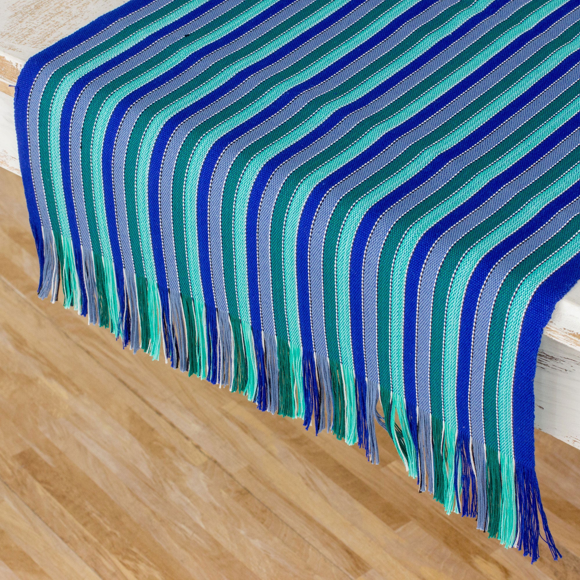 Premium Ocean Memory Striped Cotton Table Runner – Handwoven Elegance