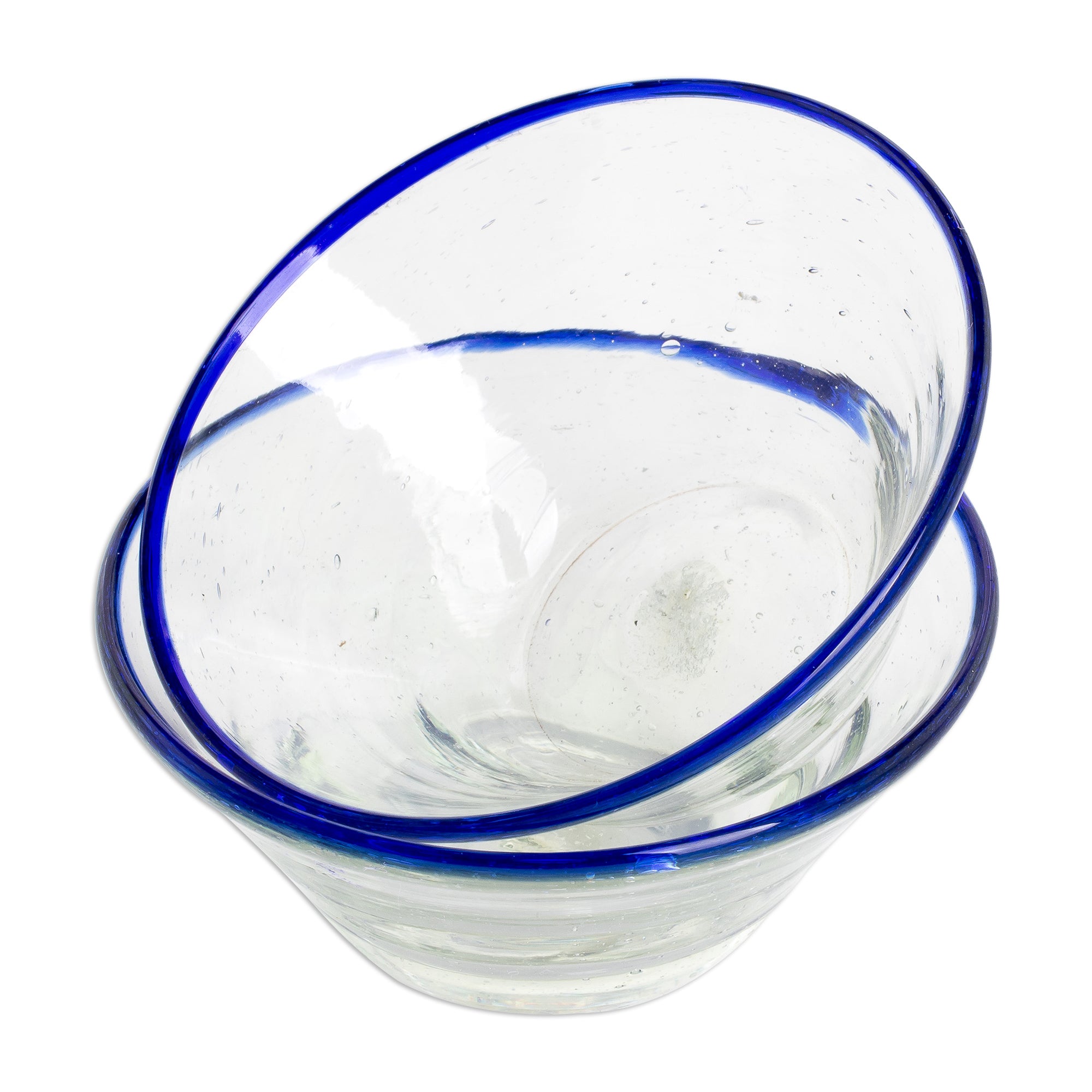 Premium Handblown Recycled Glass Cobalt Blue Desert Bowls - Eco-Friendly Pair