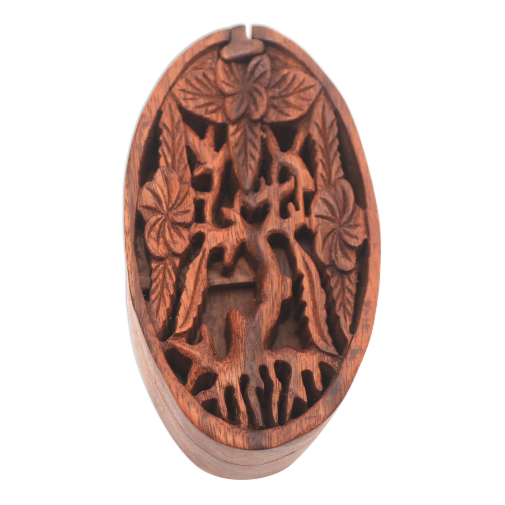 Premium Hand-Carved Suar Wood Puzzle Box with Plumeria Design