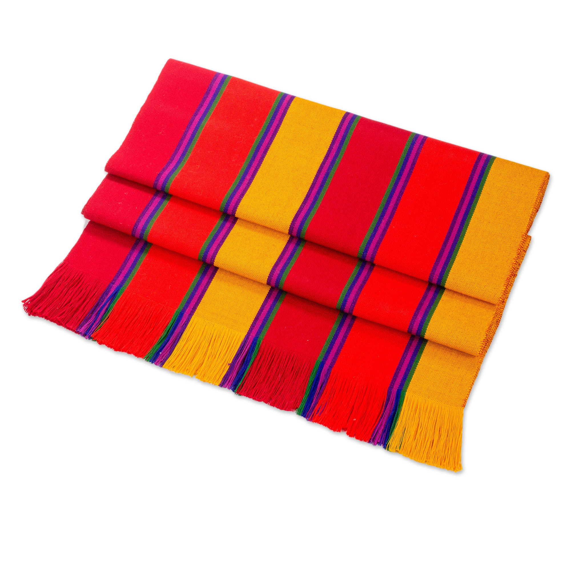 Premium Multicolor Striped Cotton Table Runner - Handcrafted in Guatemala