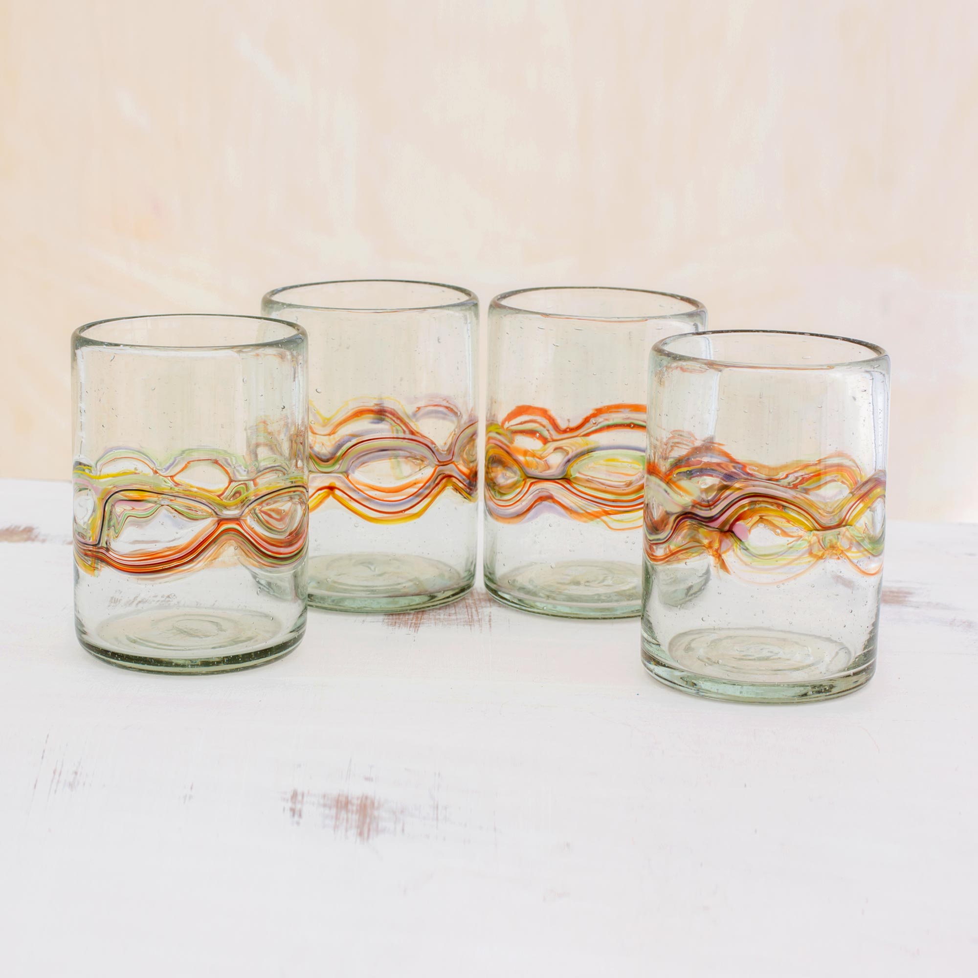 Premium Hand-Blown Recycled Juice Glasses - Orange Reefs (Set of 4) | Eco-Friendly Kitchen Upgrade