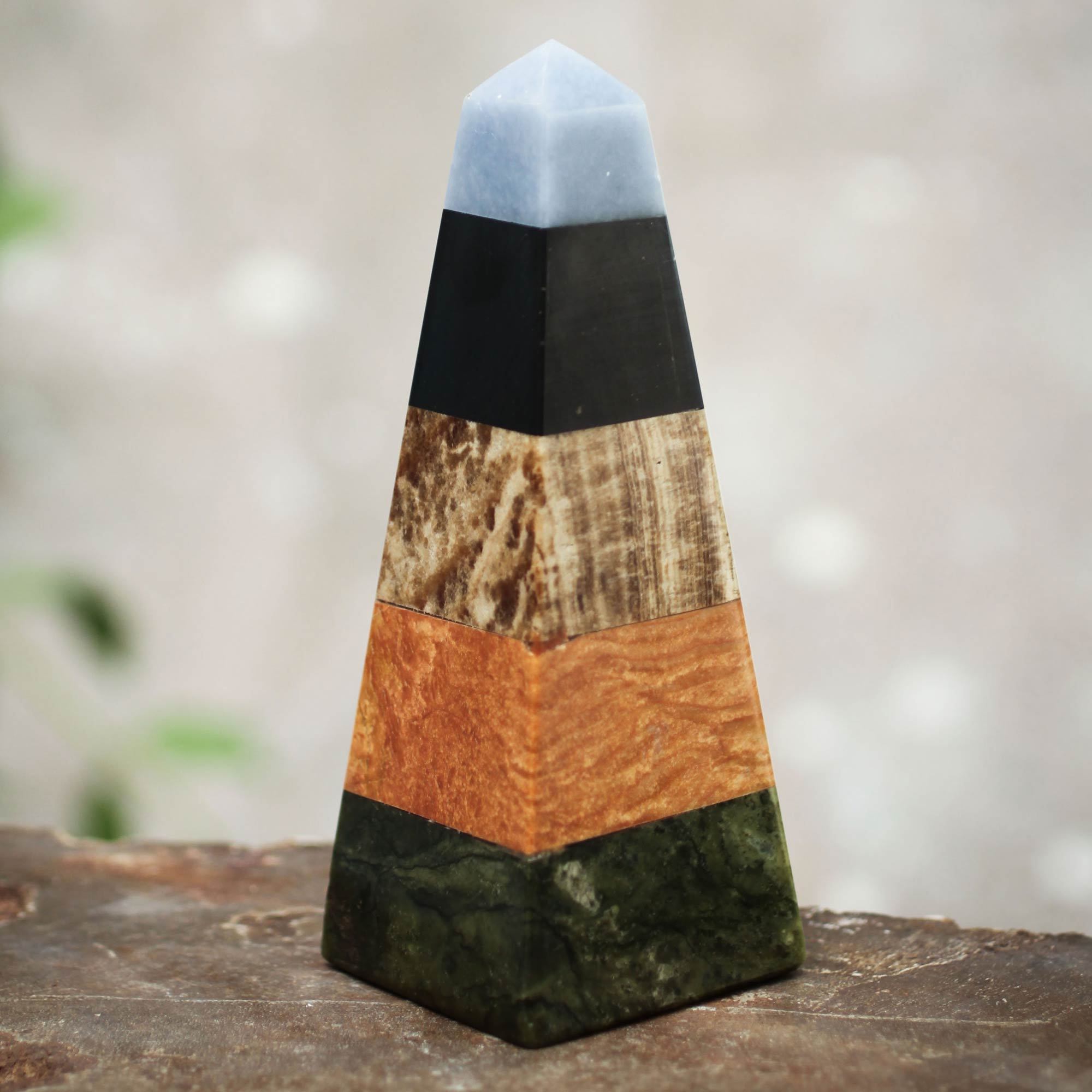 Premium Geometric Multicolor Stone Sculpture - Handcrafted in Peru