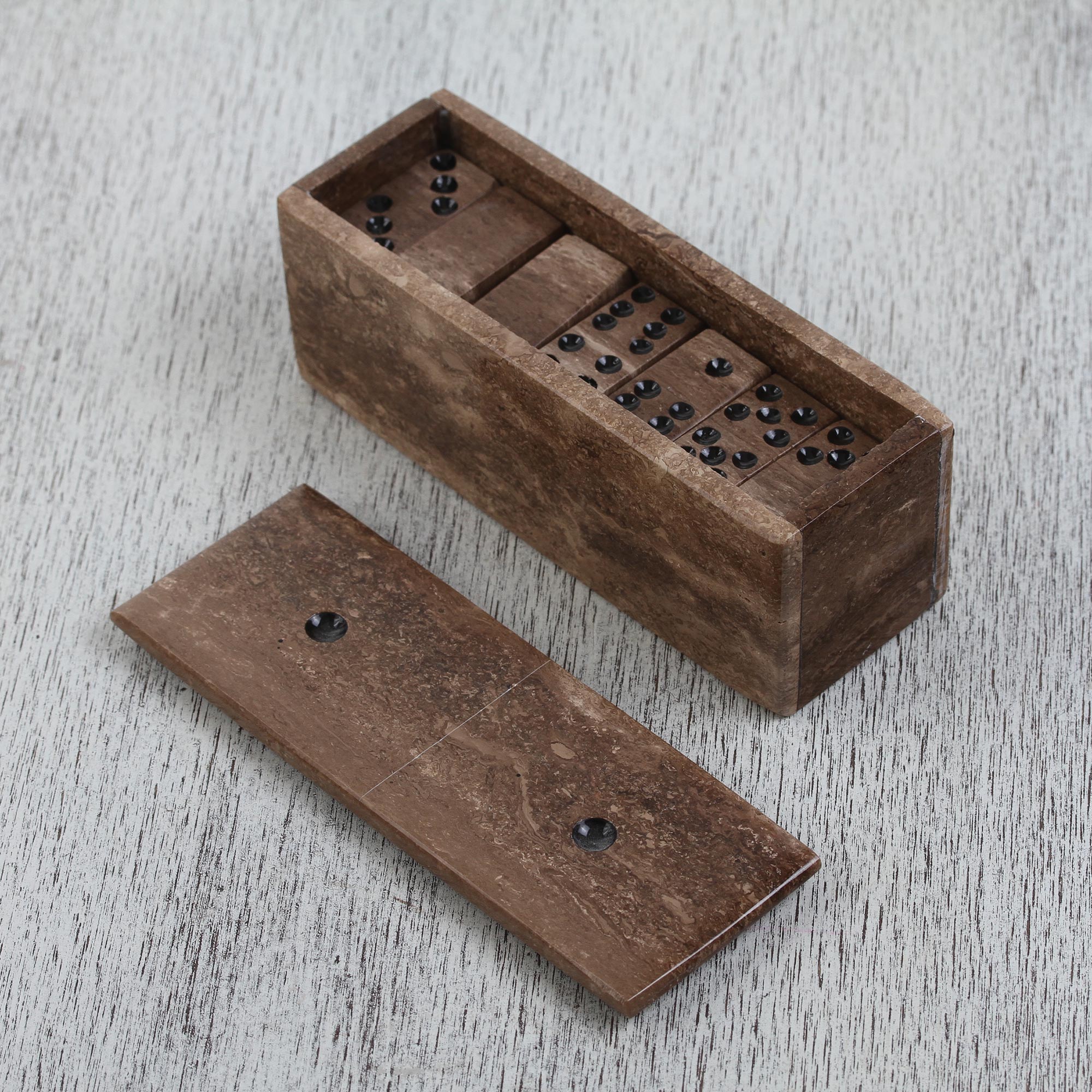 Premium Handcrafted Brown Marble Domino Set - Ultimate Game & Décor Piece from Mexico