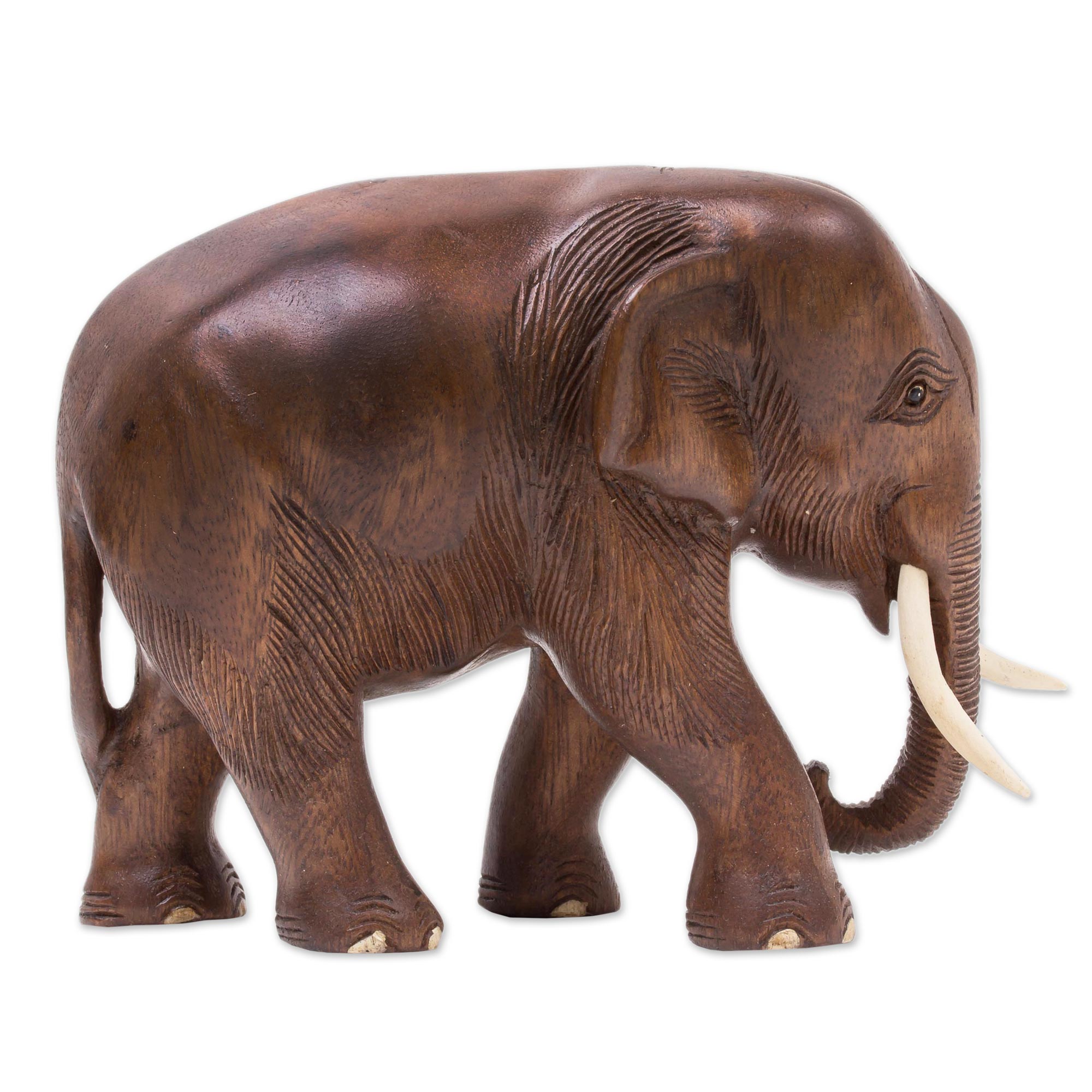 Premium Hand-Carved Thai Elephant Sculpture - Relaxing Wooden Art