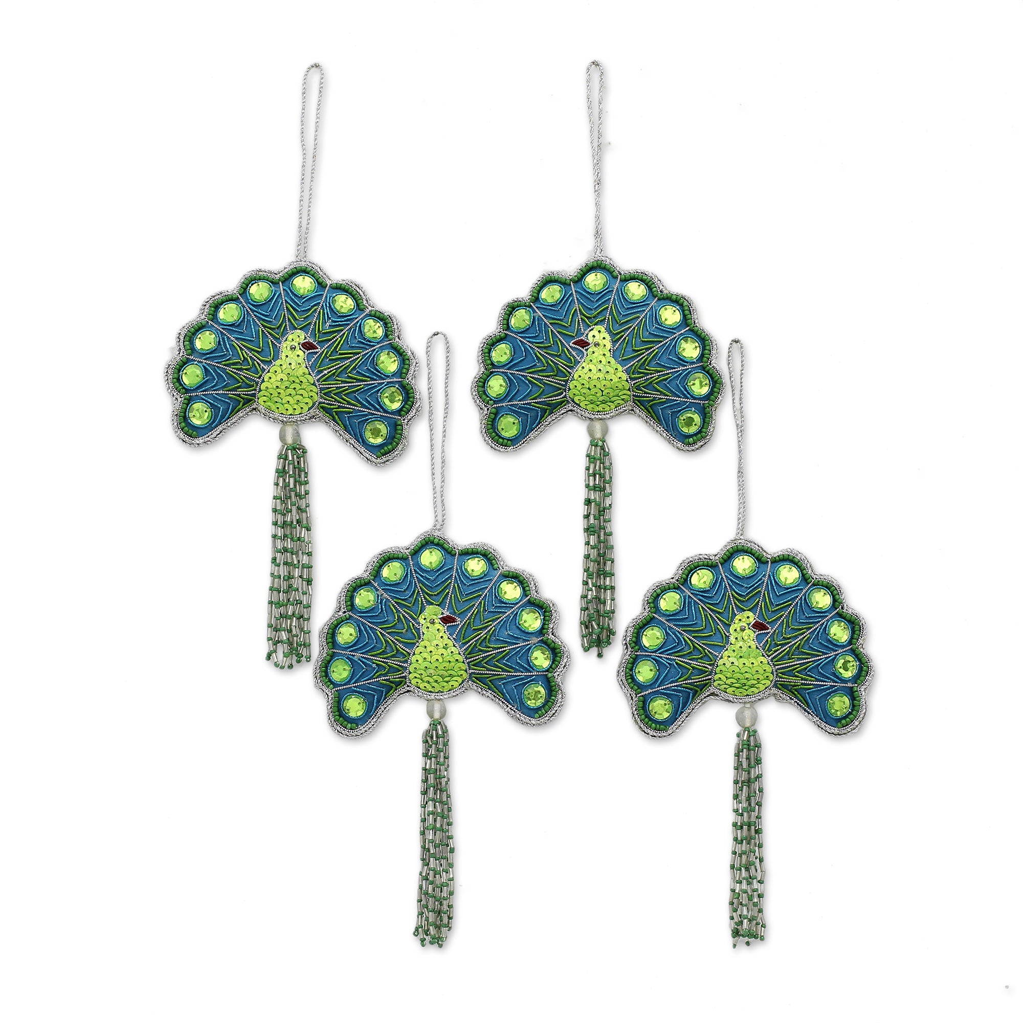 Premium Handcrafted Peacock Hanging Ornaments - Set of 4