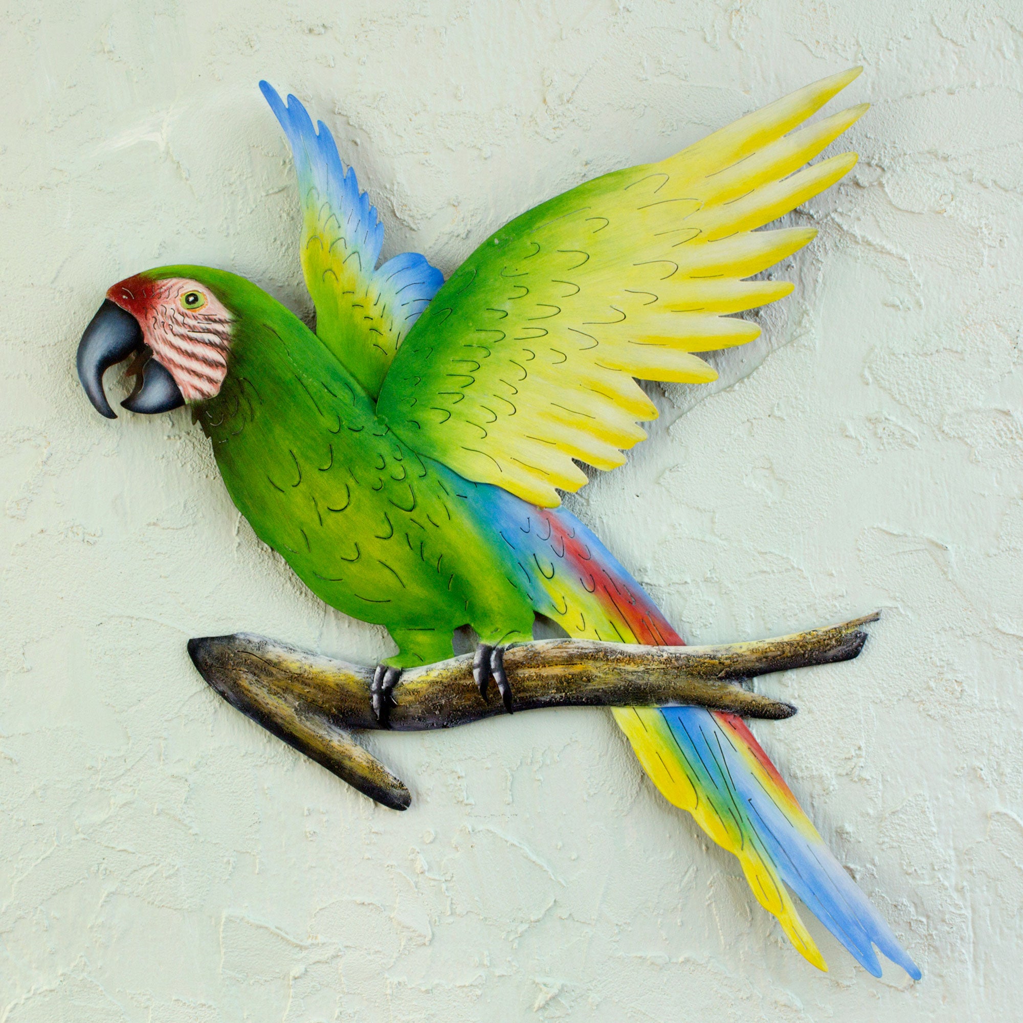 Premium Handcrafted Military Macaw Wall Art - Green Steel Sculpture