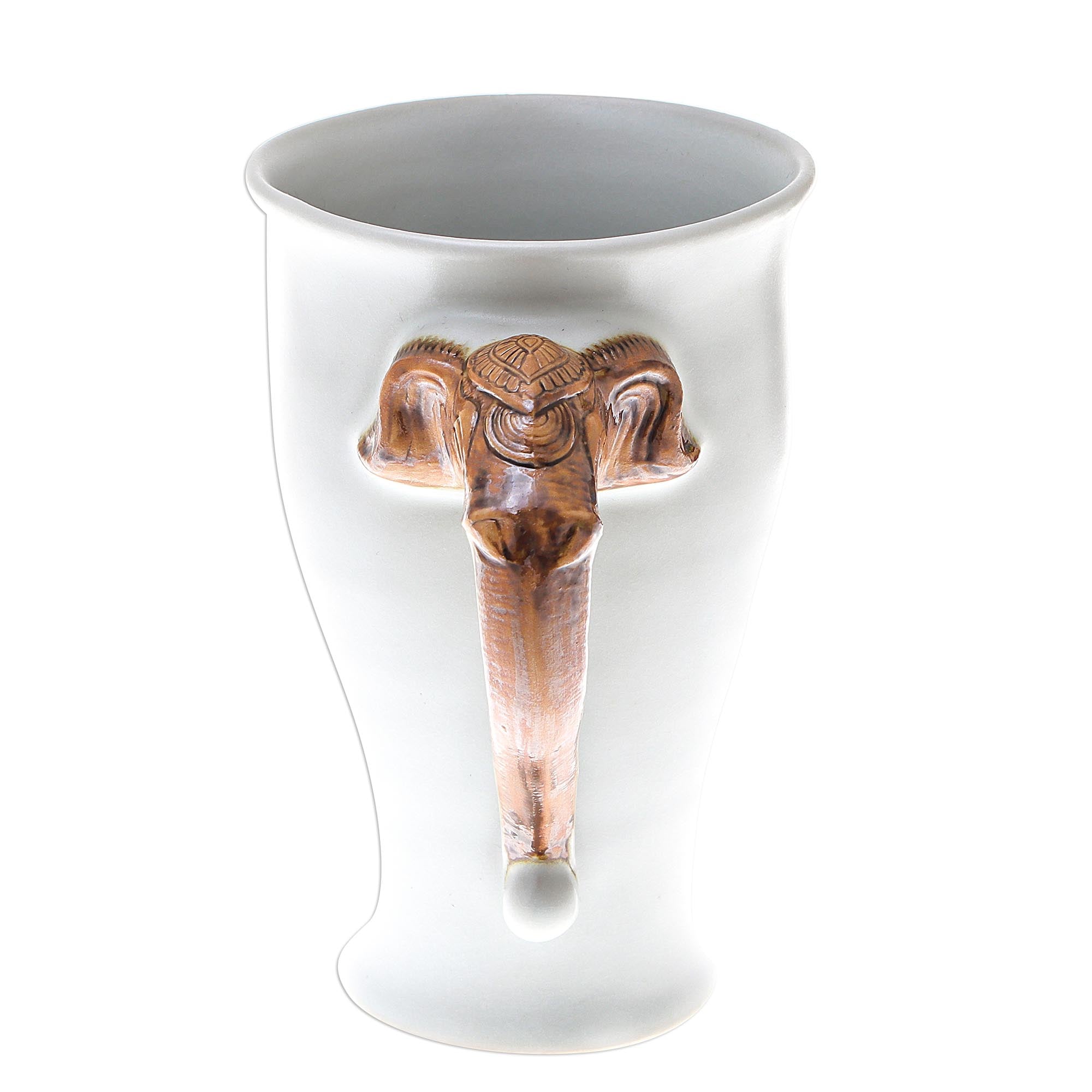 Premium Elephant-Themed Ceramic Mug - Handcrafted White Ceramic with Unique Elephant Handle