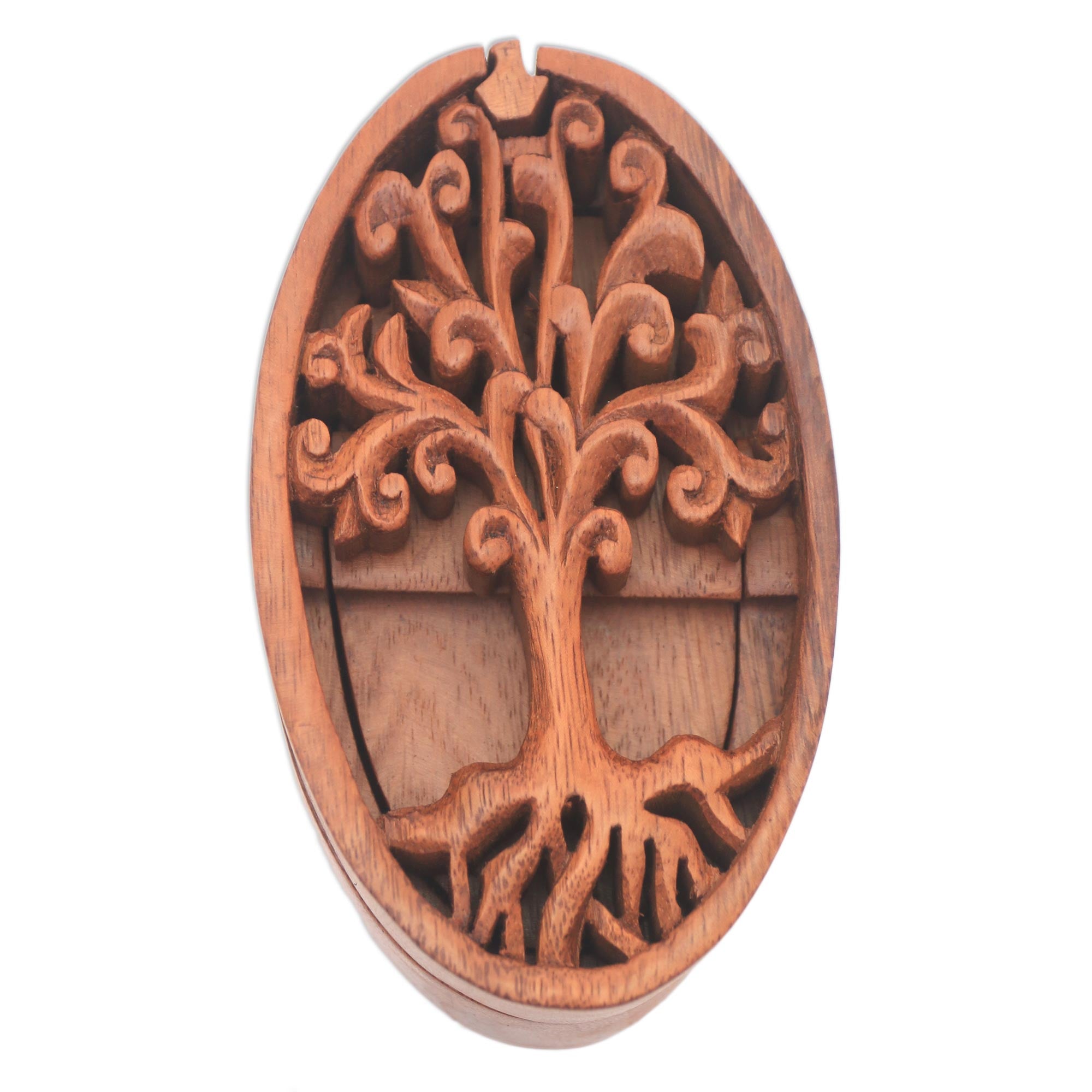 Premium Handcrafted Suar Wood Puzzle Box with Tree Design – Ultimate Storage Solution from Bali