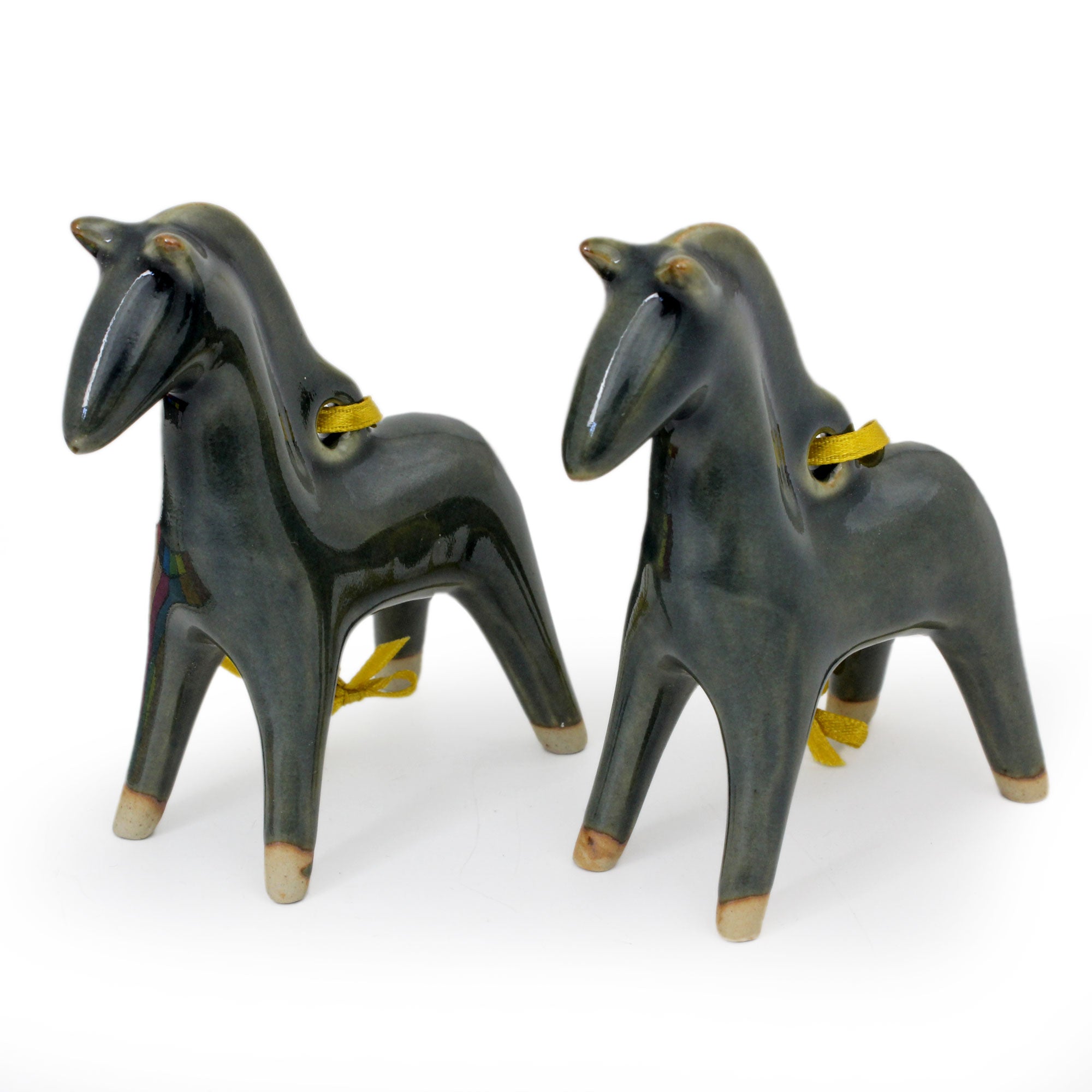 Premium Handmade Celadon Ceramic Blue Winter Horse Christmas Ornaments (Pair)