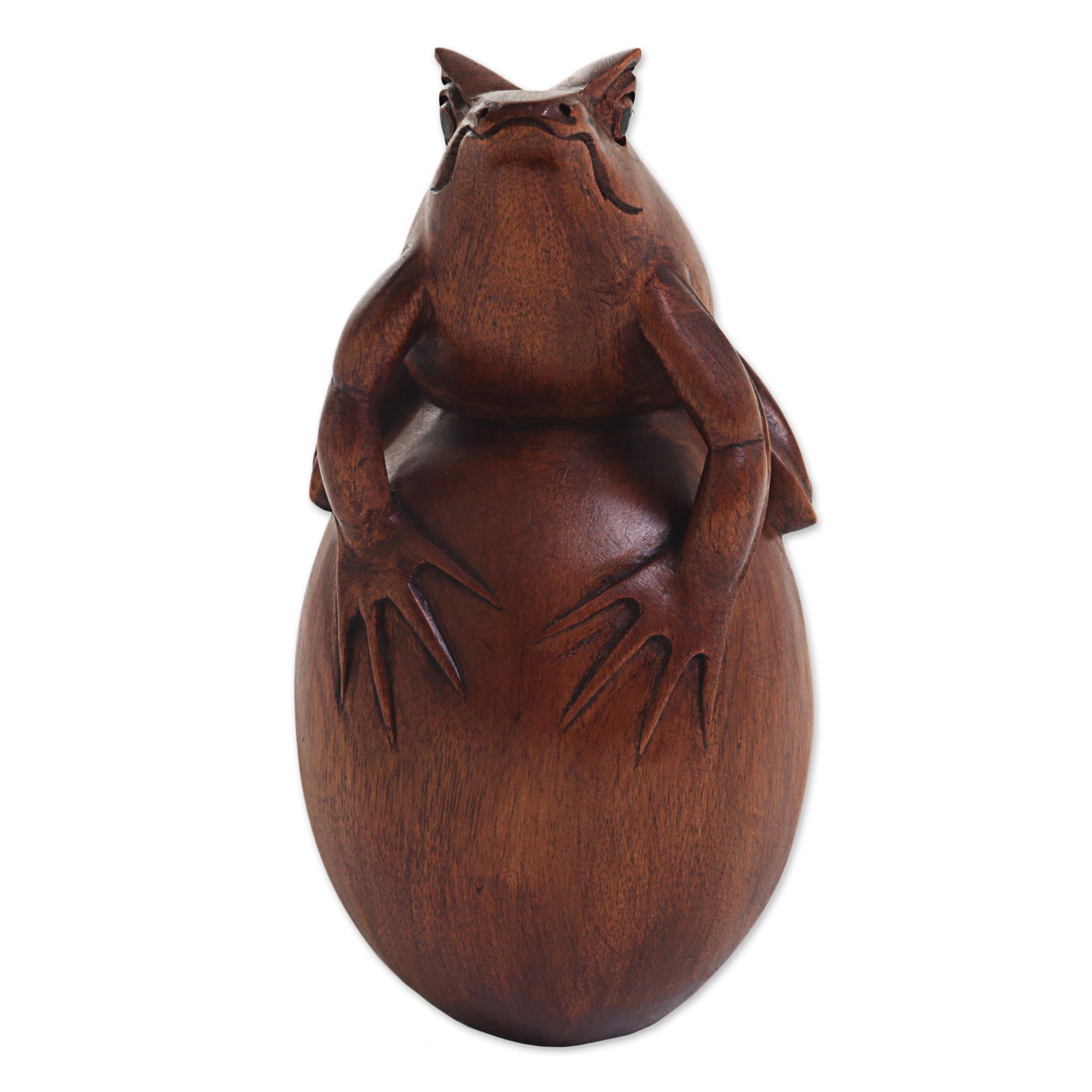 Premium Hand-Carved Suar Wood Frog Sculpture – Minimalist Tabletop Art