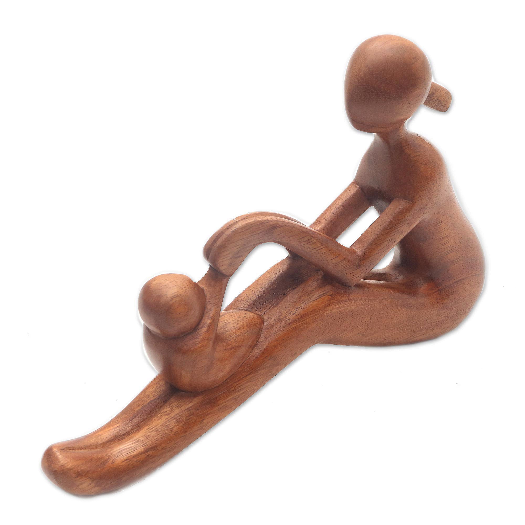 Premium Hand-Carved Mother & Child Suar Wood Sculpture from Bali