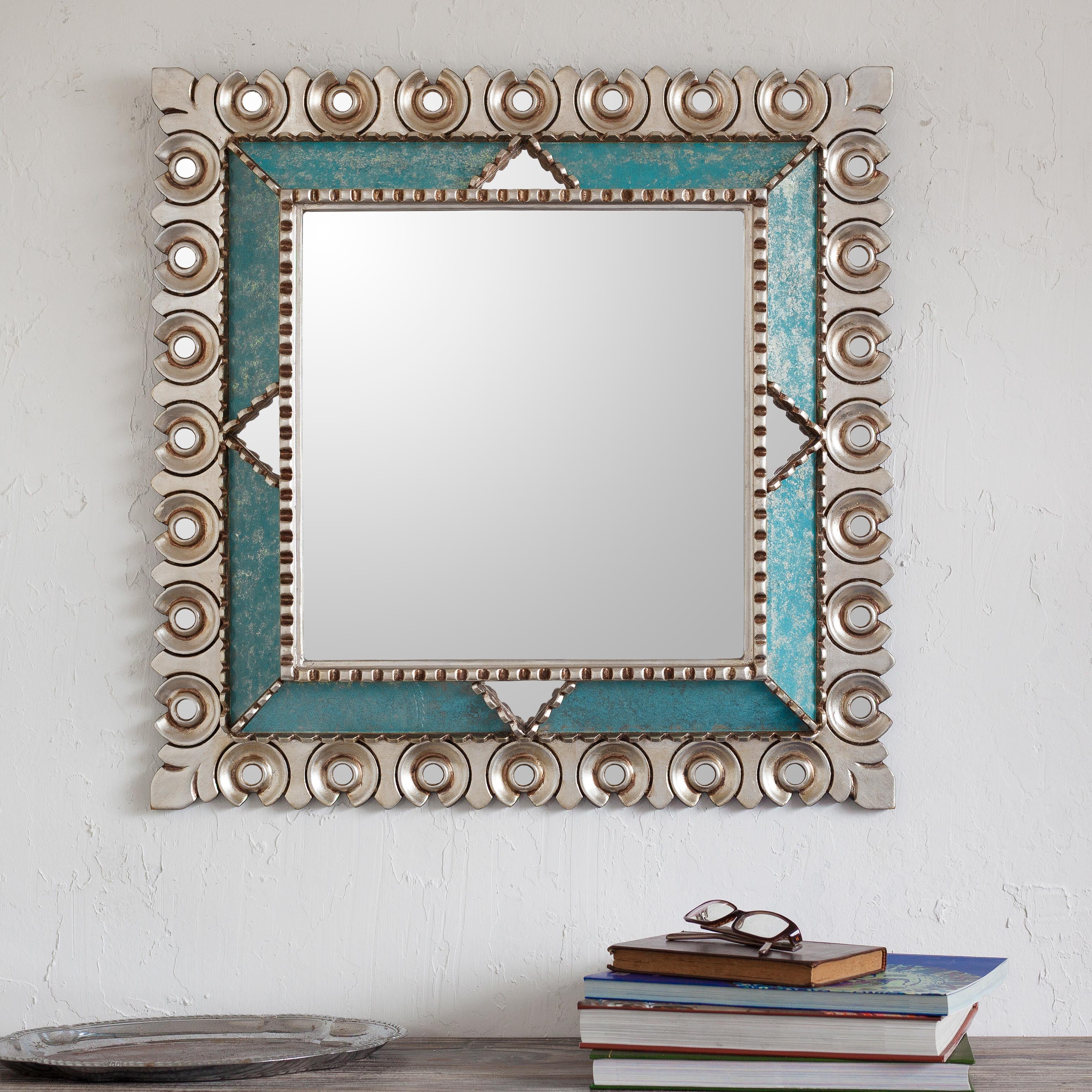 Premium Colonial Trance Square Mirror - Handcrafted Silver Gilded Wood Wall Art from Peru