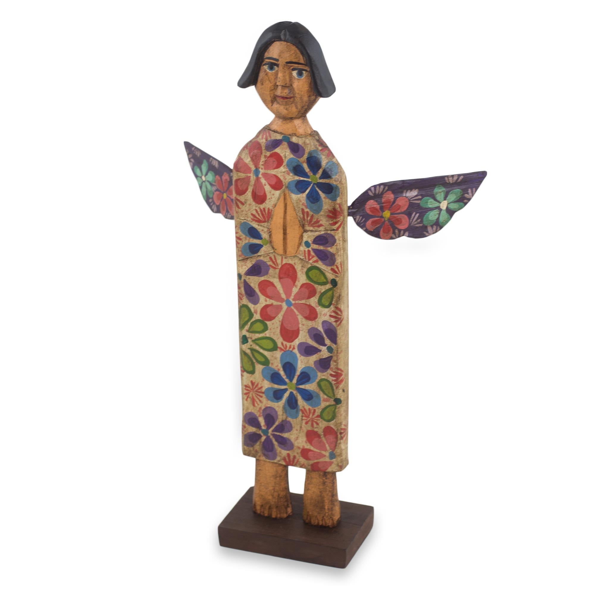 Premium Angel of Peace Hand-Carved Pinewood Sculpture with Removable Wings
