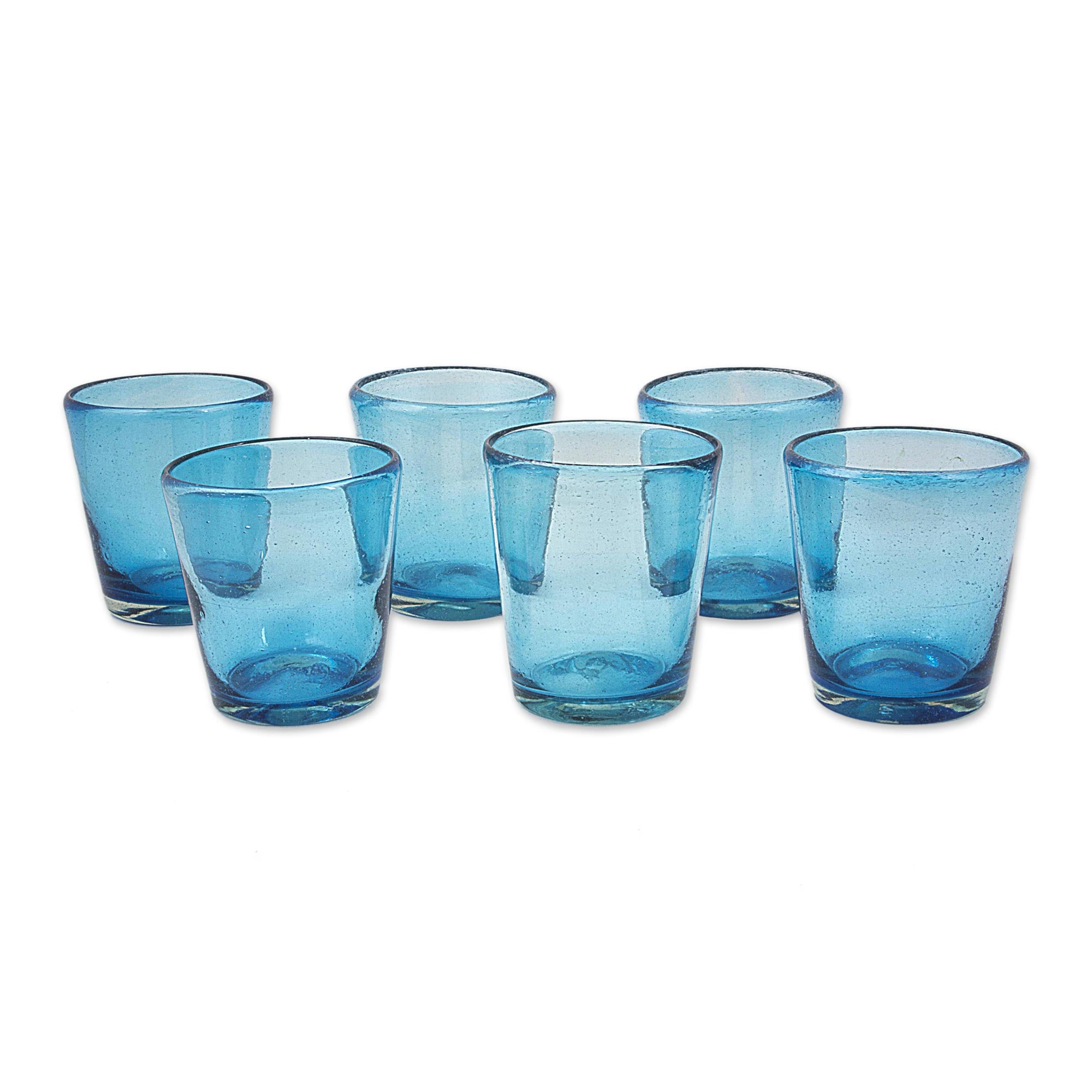 Premium Aquamarine Bubbles Set - Handcrafted 10 oz Juice Glasses