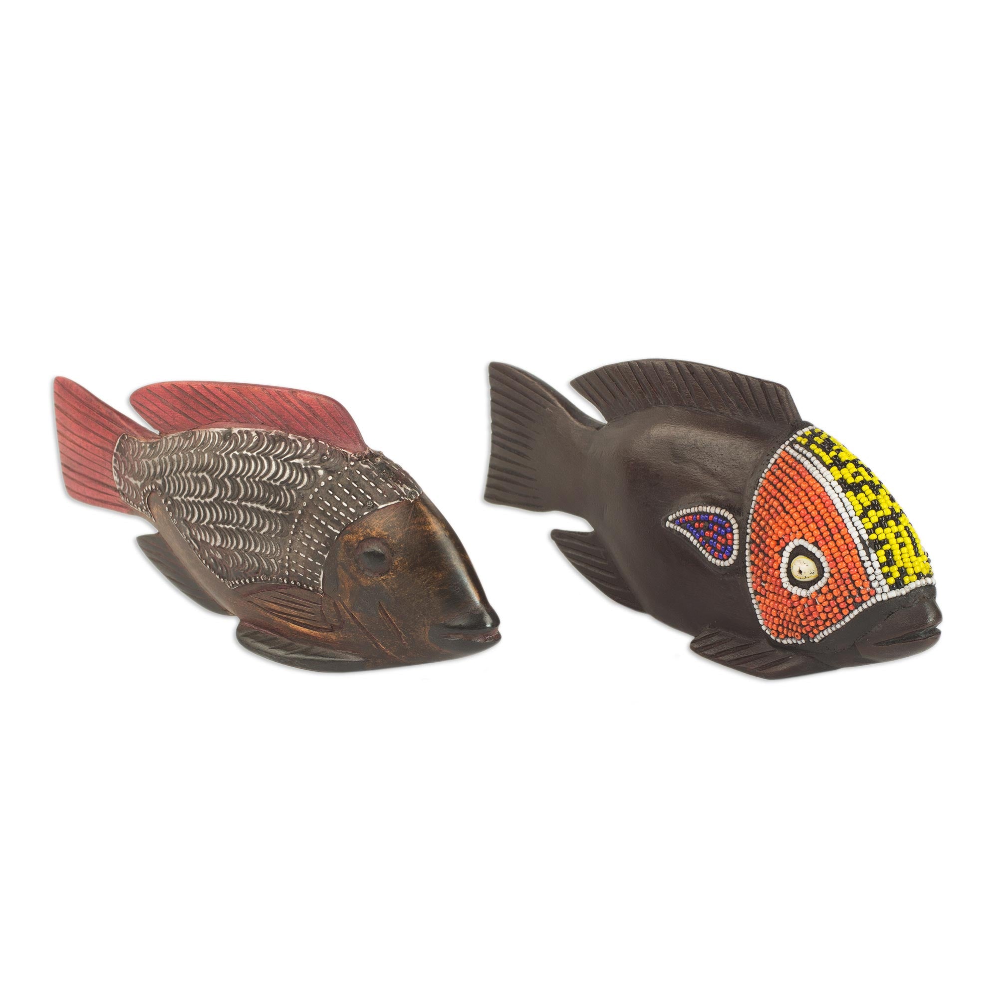 Premium African Tilapia Wood Sculpture Duo - Handcrafted Art