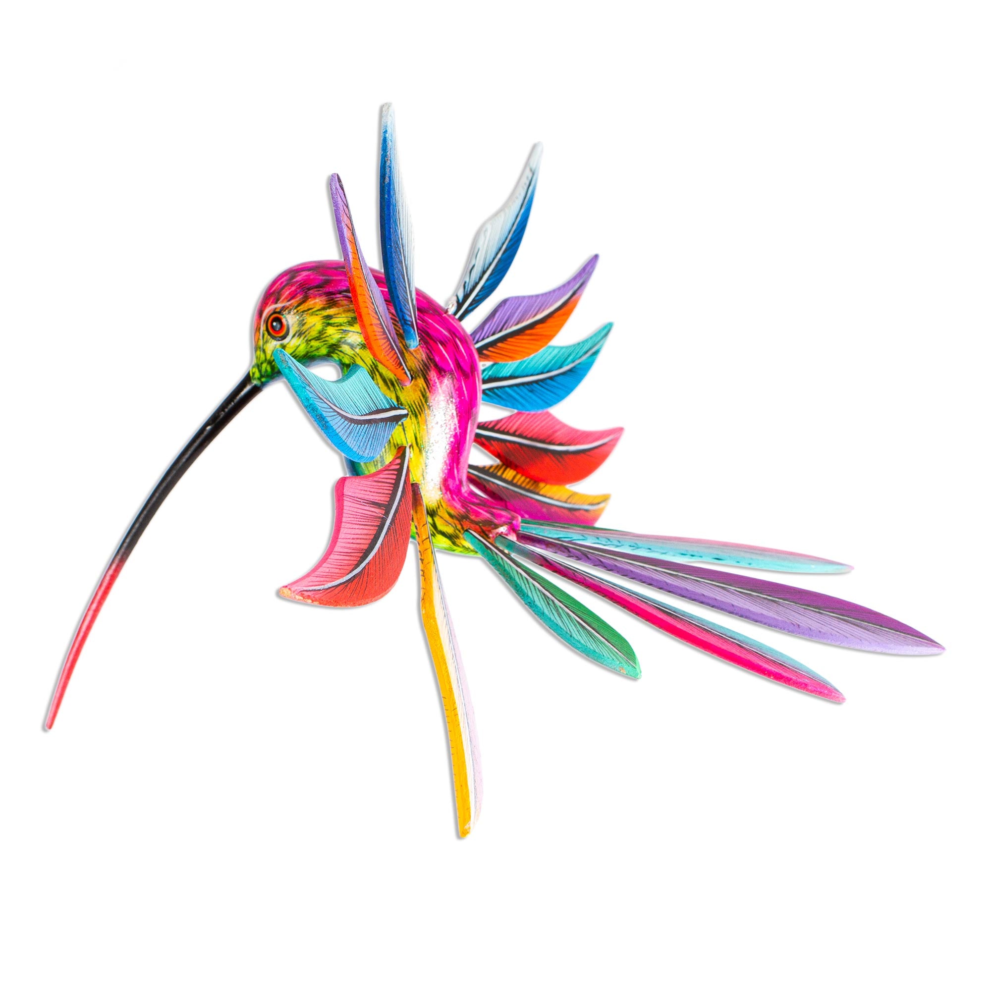 Premium Rainbow Hummingbird Alebrije - Handcrafted Multicolored Wood Art