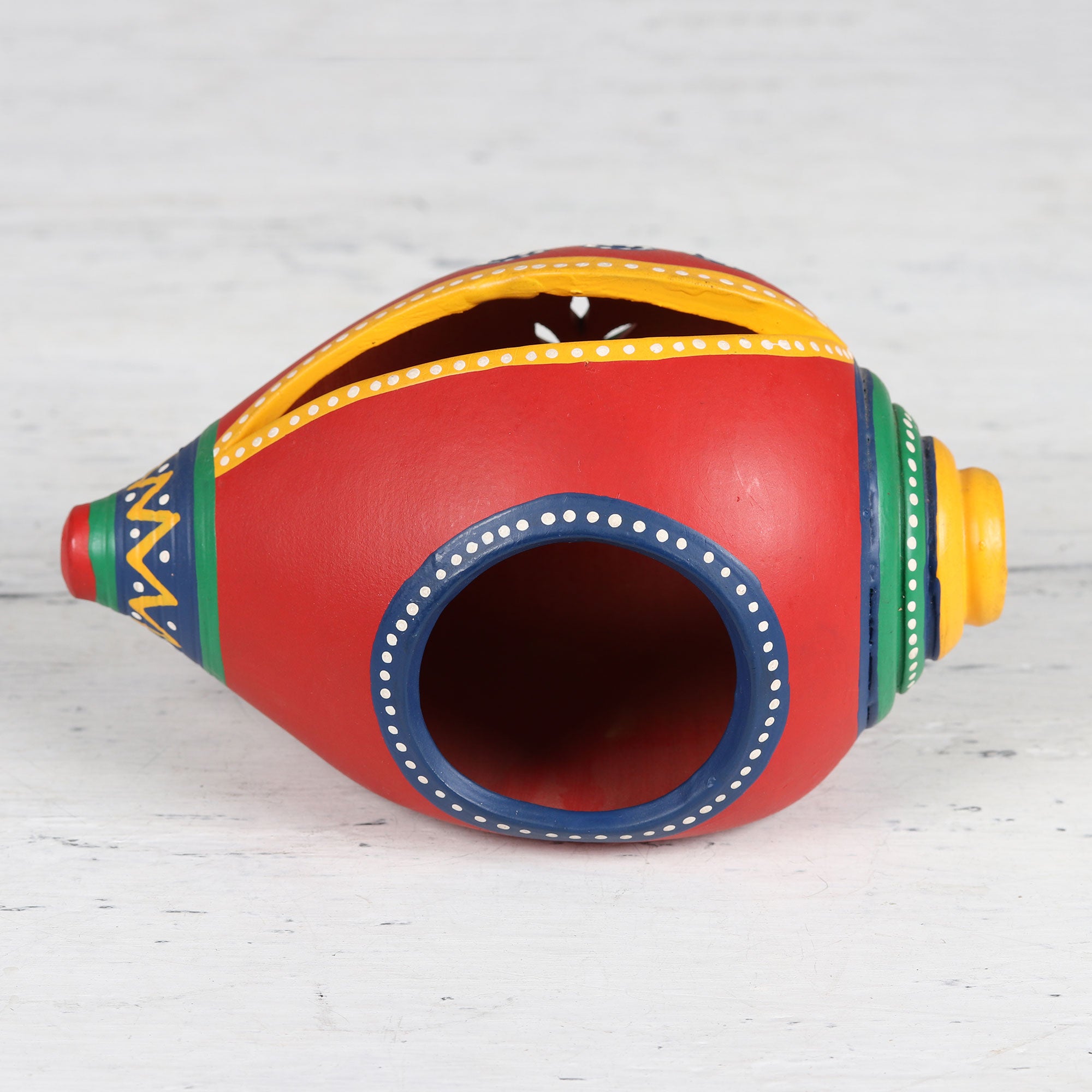 Premium Red Conch Tealight Holder - Handcrafted Ceramic Art Piece from India