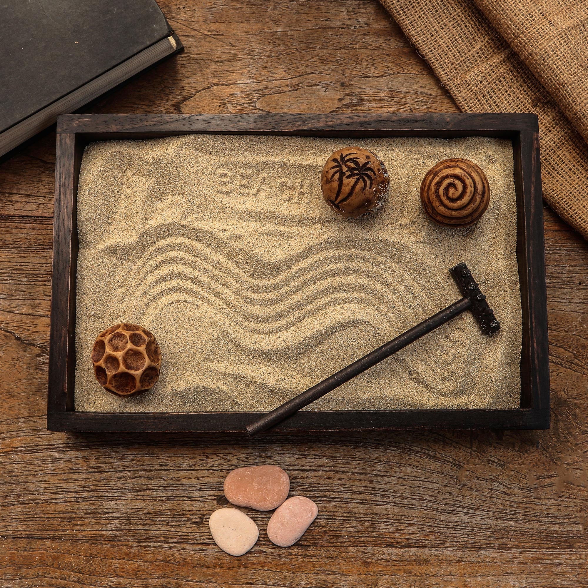 Premium Handcrafted Zen Garden Set - Serene Beach Meditation Kit with Jempinis Wood Tray
