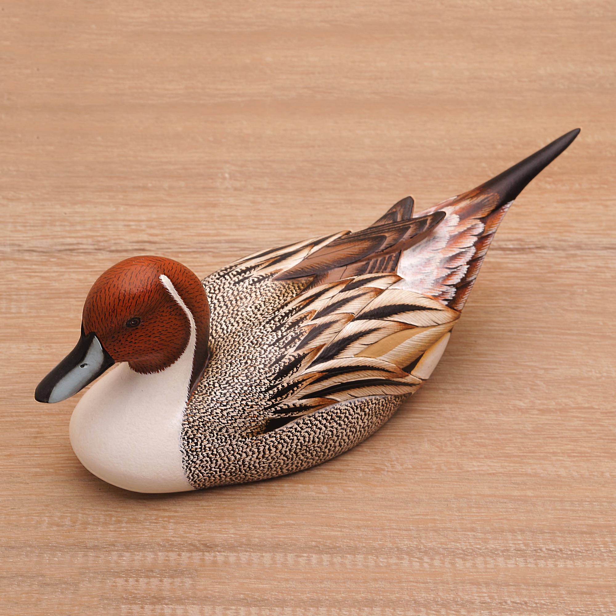 Premium Hand-Carved Pintail Duck Statuette - Balinese Albesia Wood Art