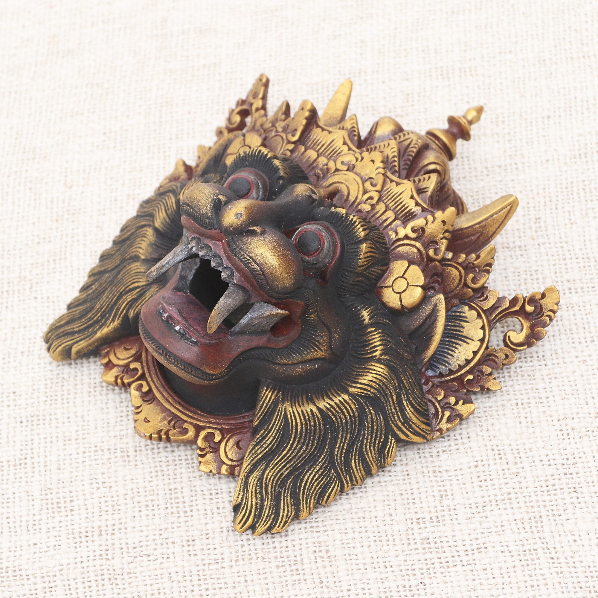 Premium Barong Macan II Handpainted Wood Mask - Authentic Balinese Wall Art