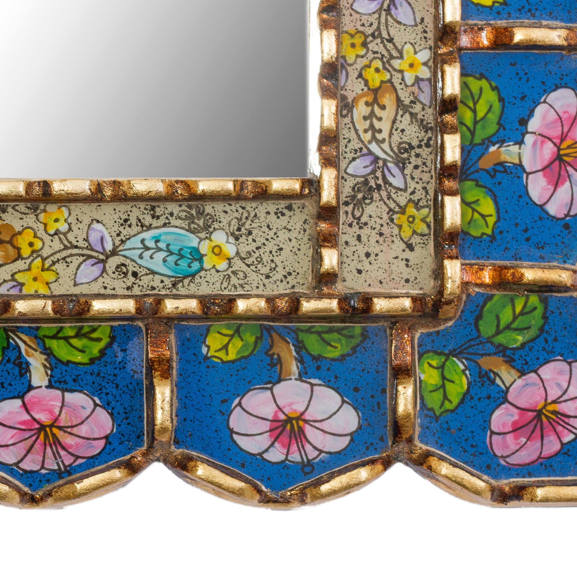Premium Colonial Reverse-Painted Glass Wall Mirror with Floral Motif