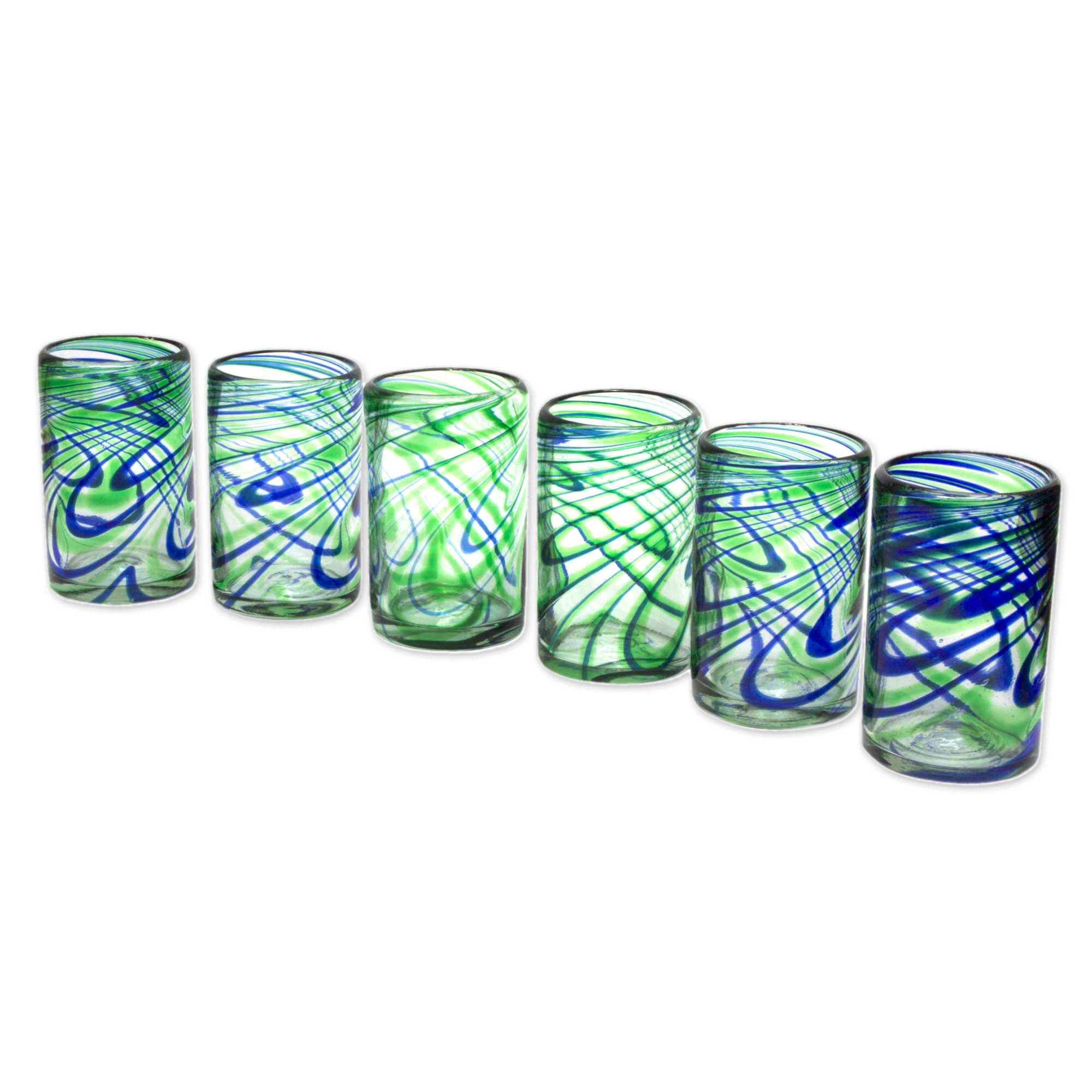 Premium Handcrafted Blown Glass Tumblers - Set of 6 in Vibrant Blue & Green