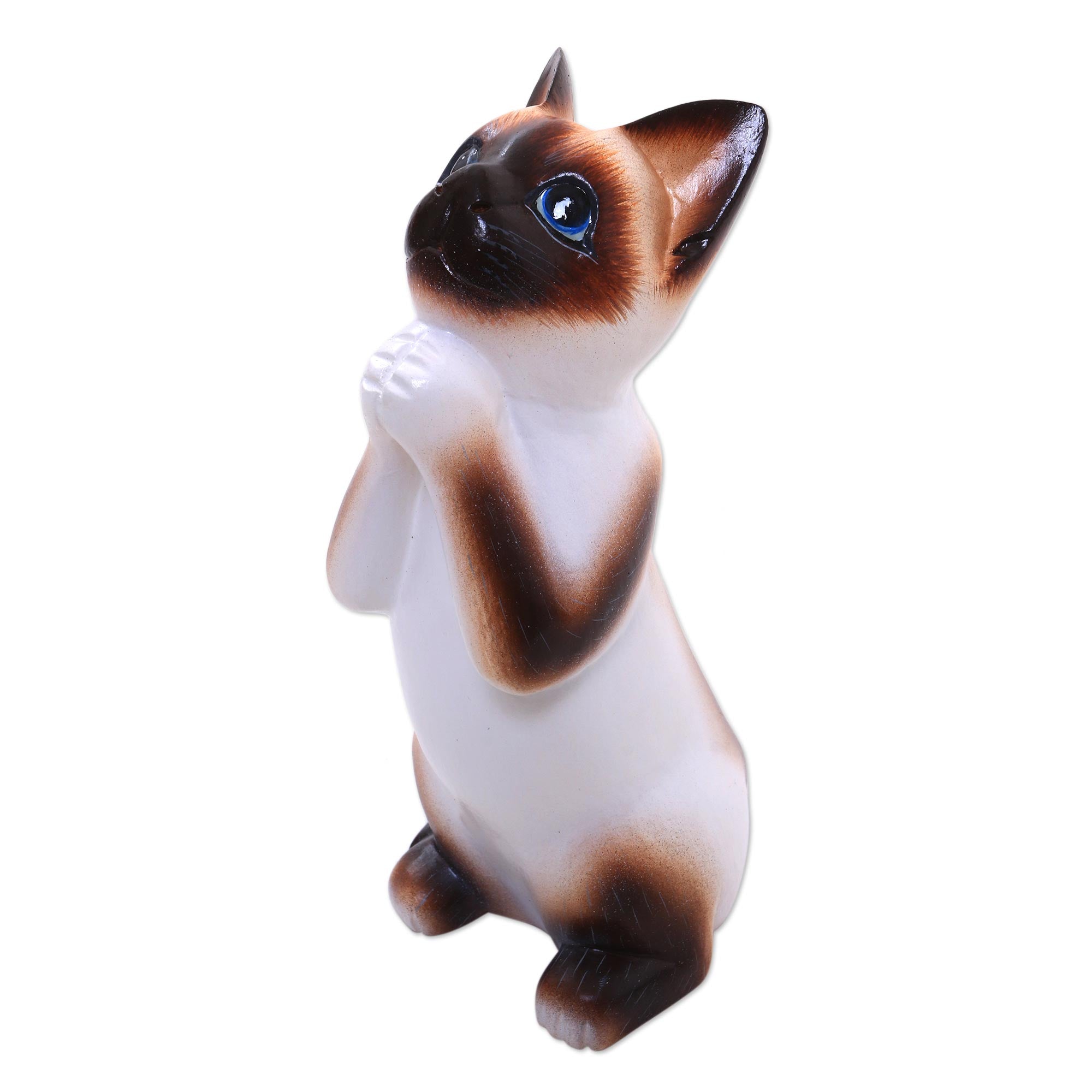 Premium Siamese Cat Wish Sculpture - Handcrafted Albesia Wood Art
