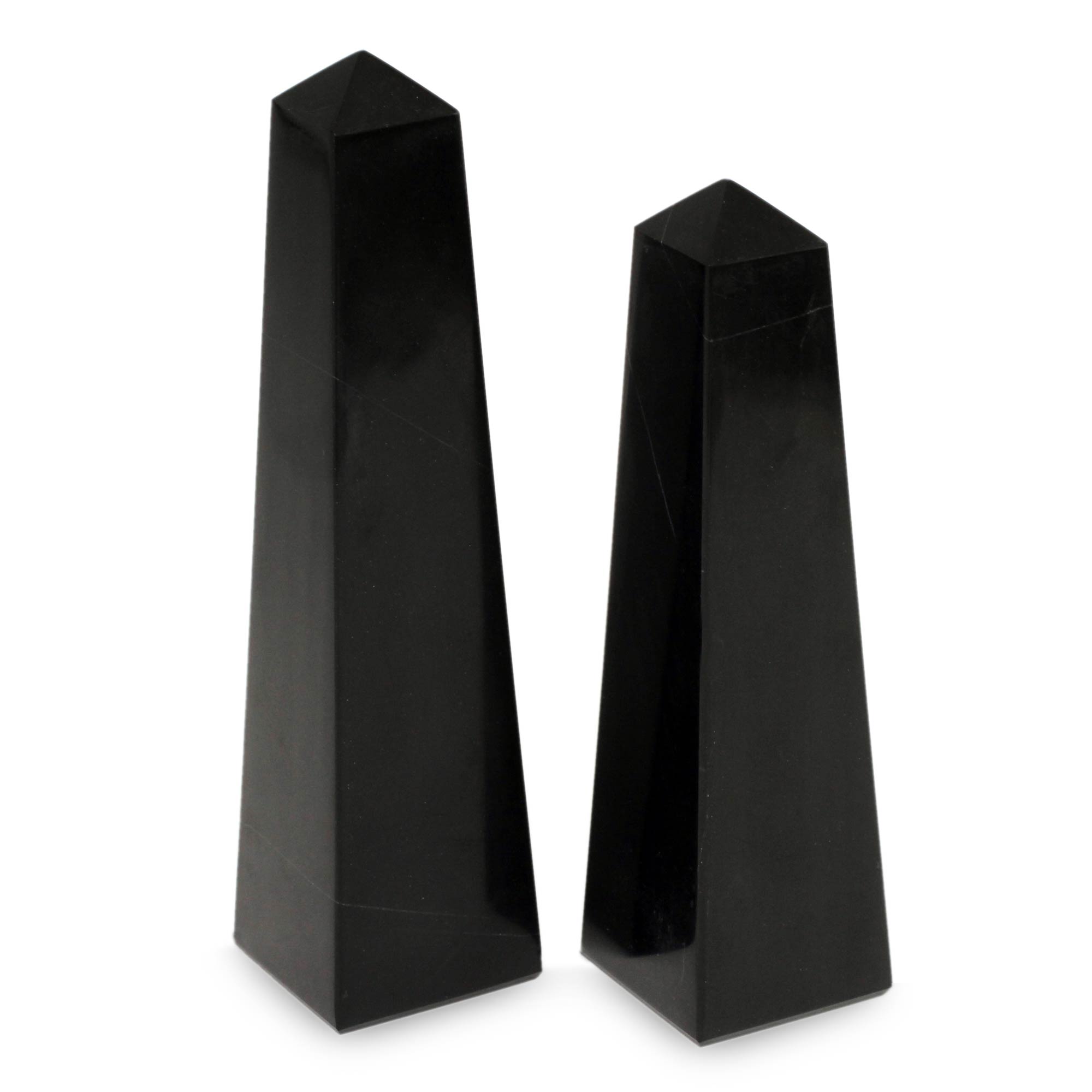 Premium Black Onyx Handcrafted Obelisk Sculpture Pair