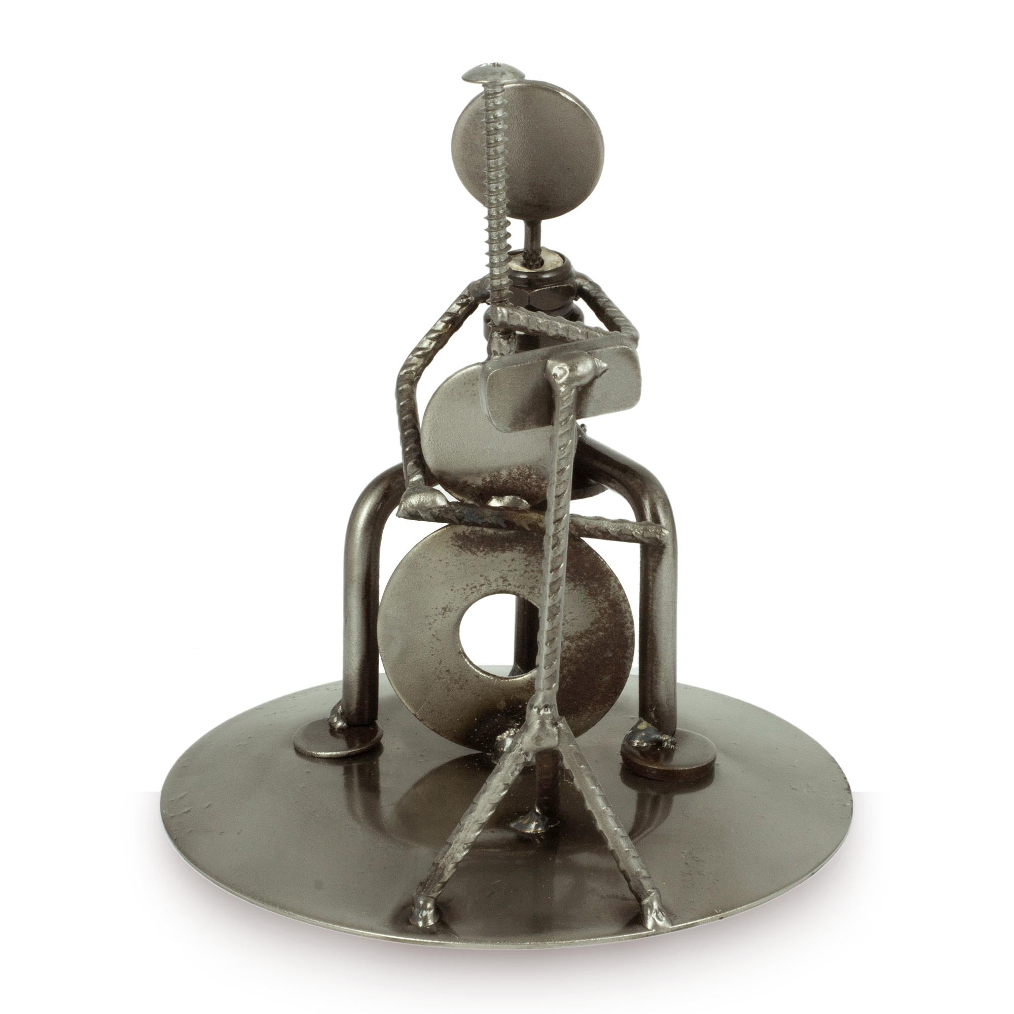 Premium Rustic Cellist Sculpture - Handmade Recycled Metal Art