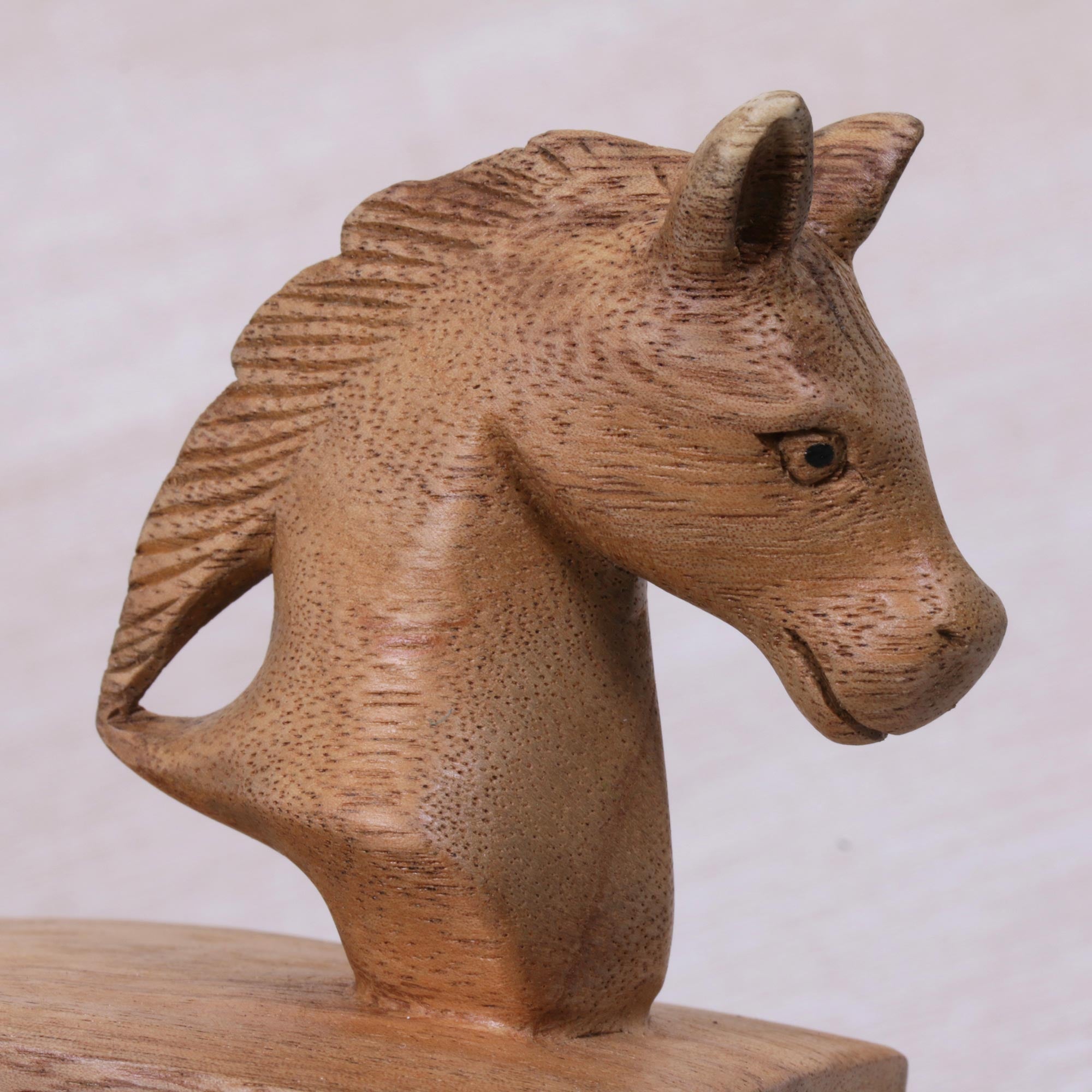 Premium Hand-Carved Suar Wood Horse Door Stopper - Elegant Brown Finish, Artisan Crafted in Bali