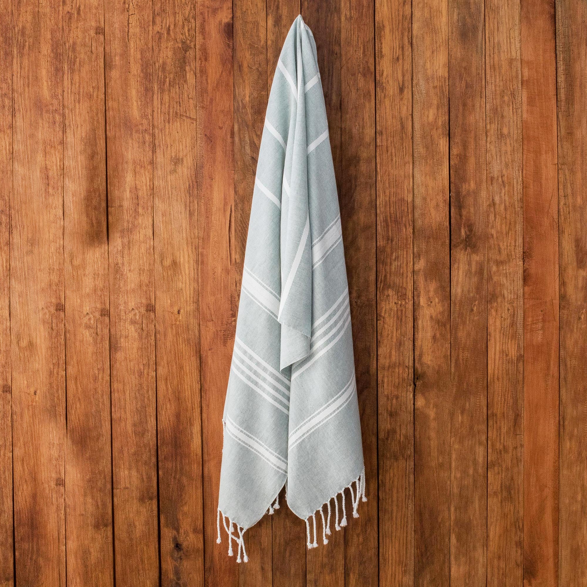 Premium Celadon Striped Cotton Beach Towel – Handwoven in Guatemala