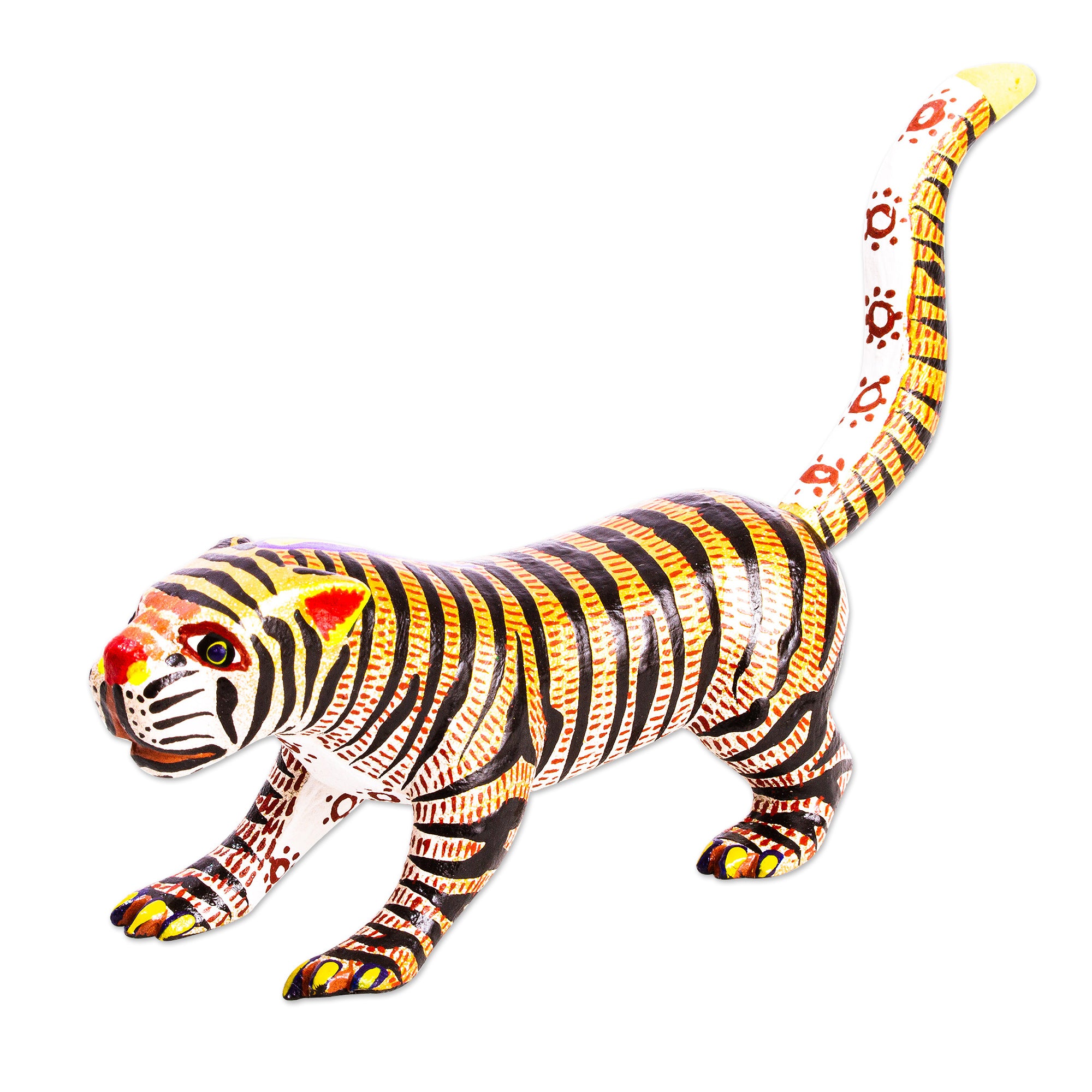 Premium Hand-Carved Cedar Wood Tiger Alebrije Sculpture - Mexican Folk Art Masterpiece