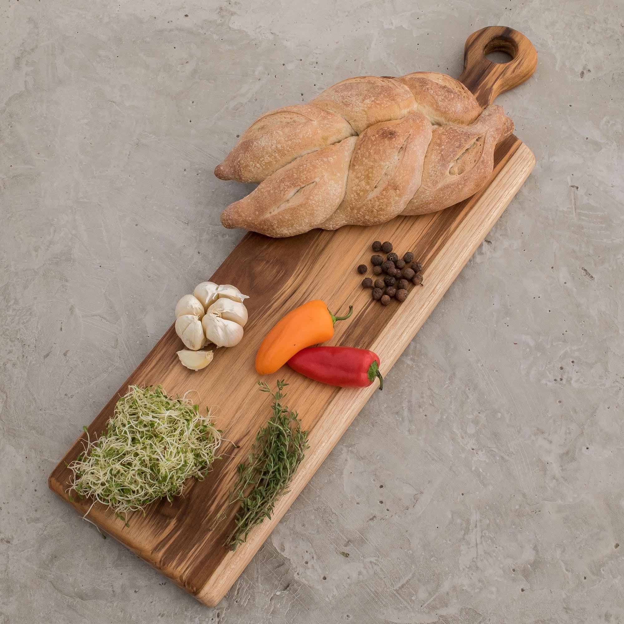Premium Handcrafted Teak Wood Cutting Board - Morning Baguette Design (20 in.)