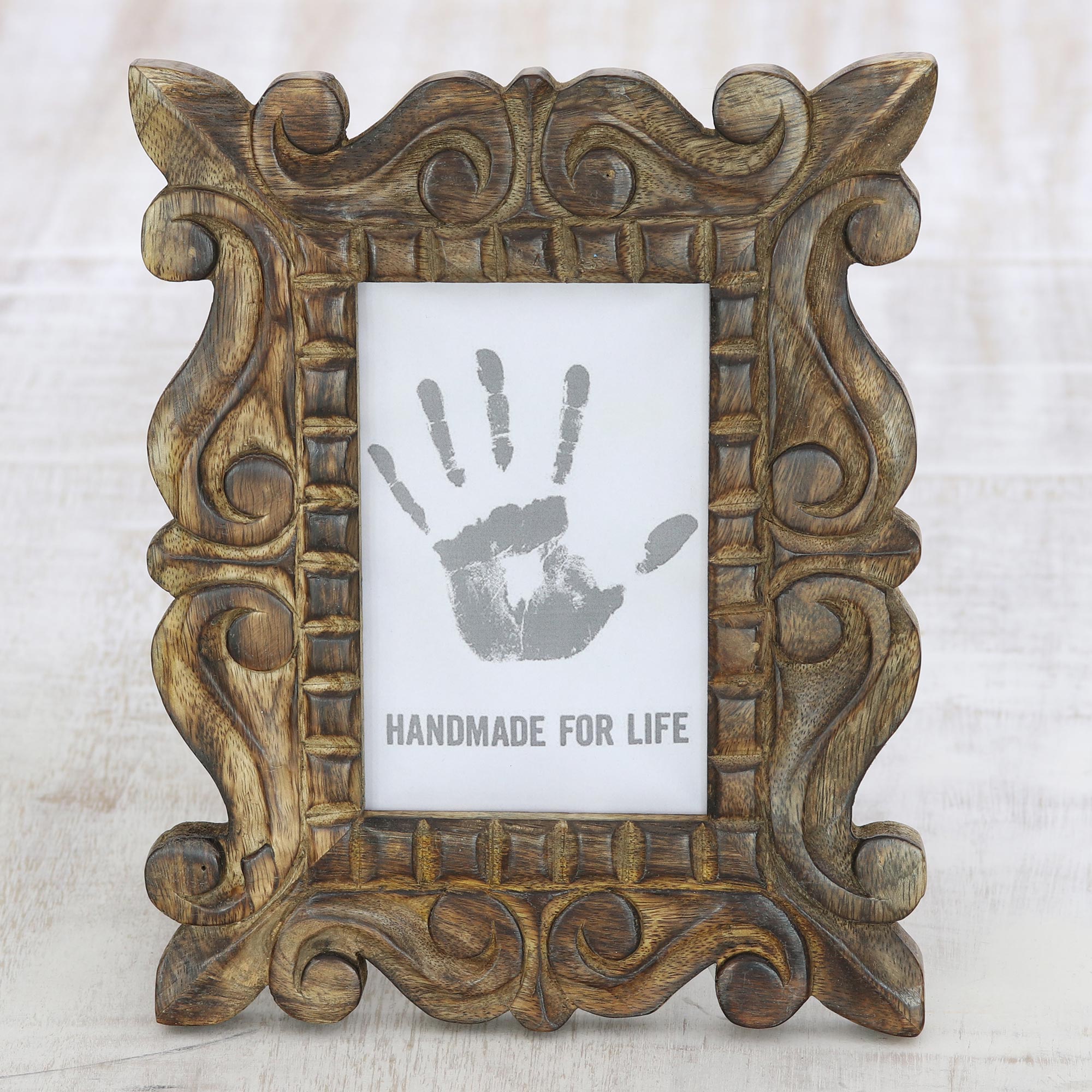 Premium Mughal Majesty Hand-Carved Mango Wood Photo Frame - 4x6 Inch Ornate Design