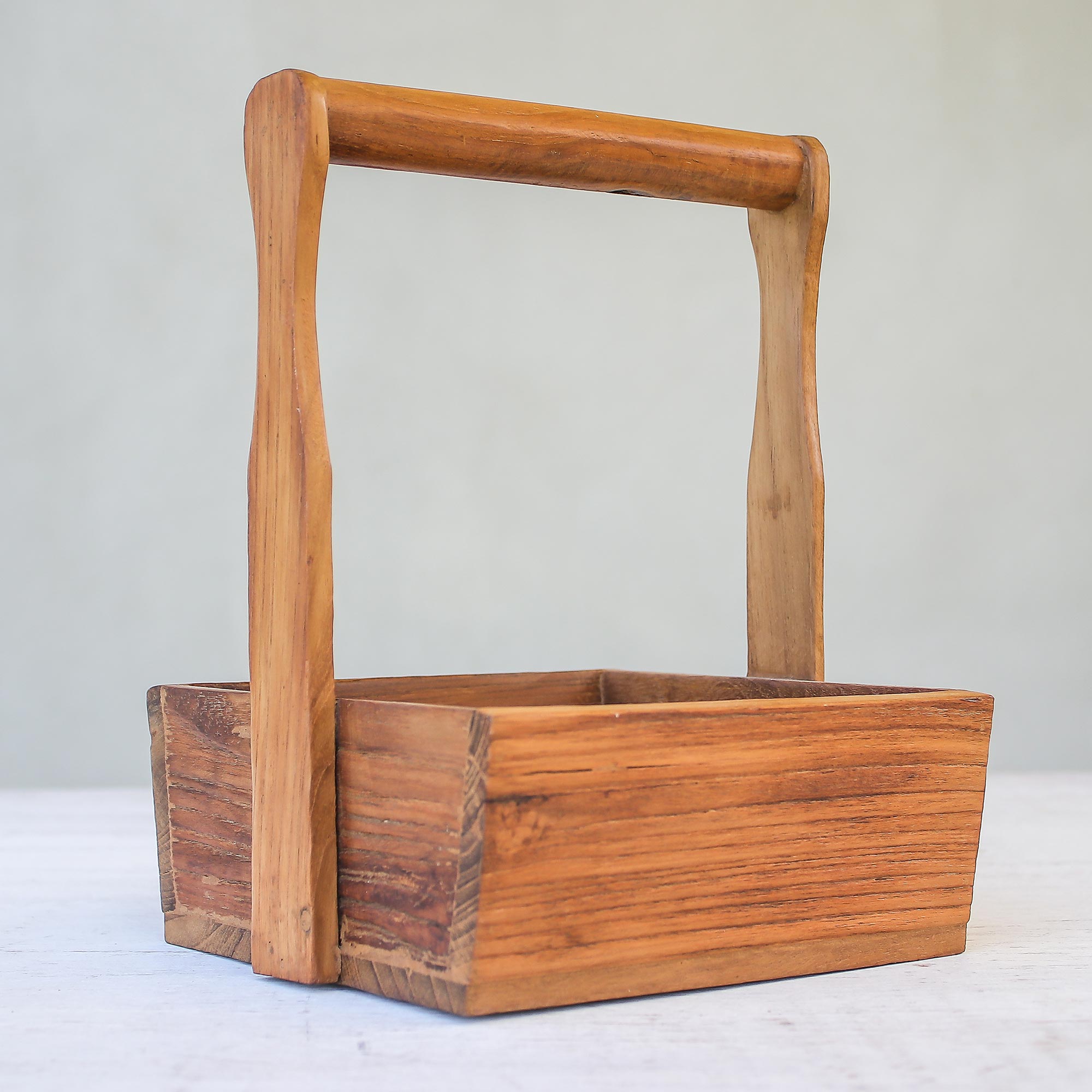 Premium Handcrafted Teak Wood Basket - Artisan Thai Design