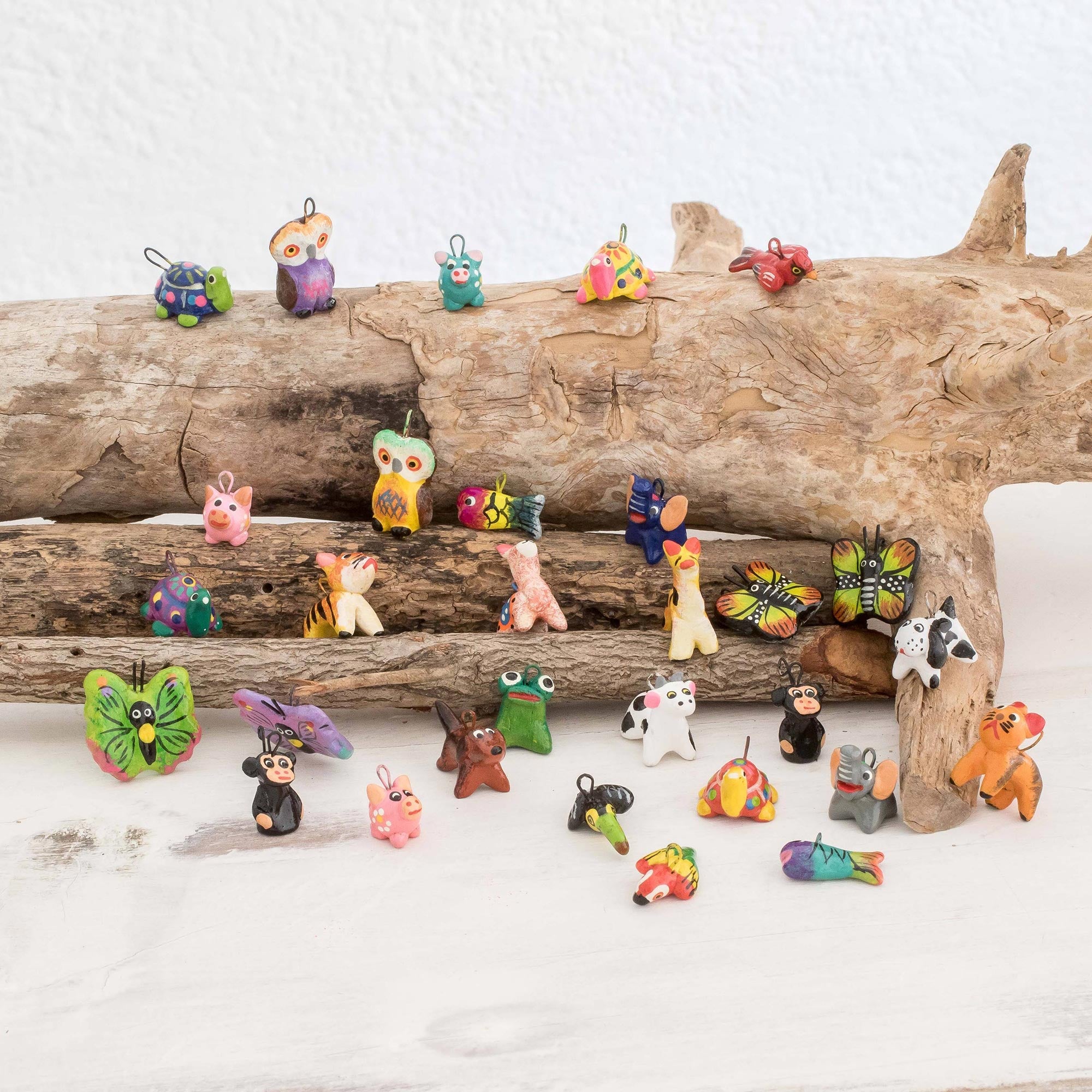 Premium Handcrafted Noah's Ark Terracotta Animal Ornaments - Set of 30