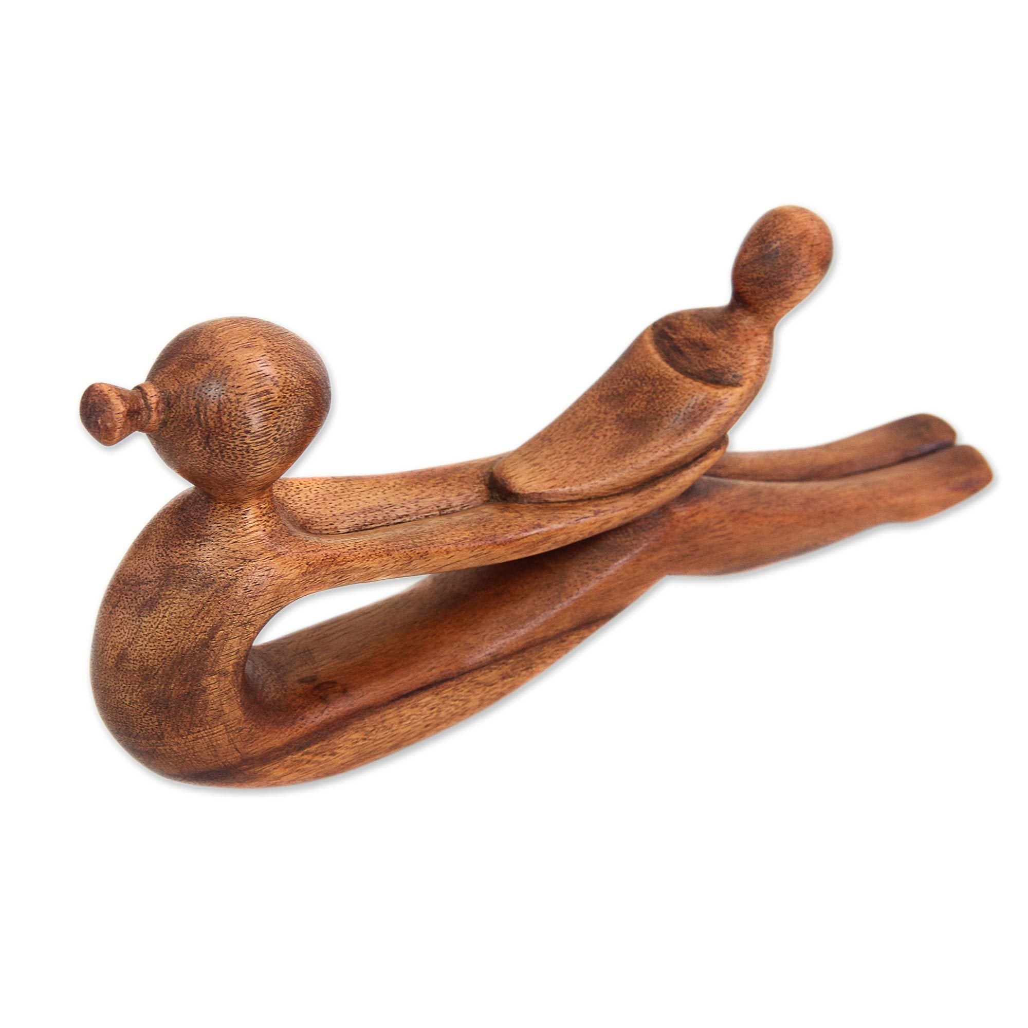 Premium Mother's Love Suar Wood Sculpture - Handcrafted Modern Art