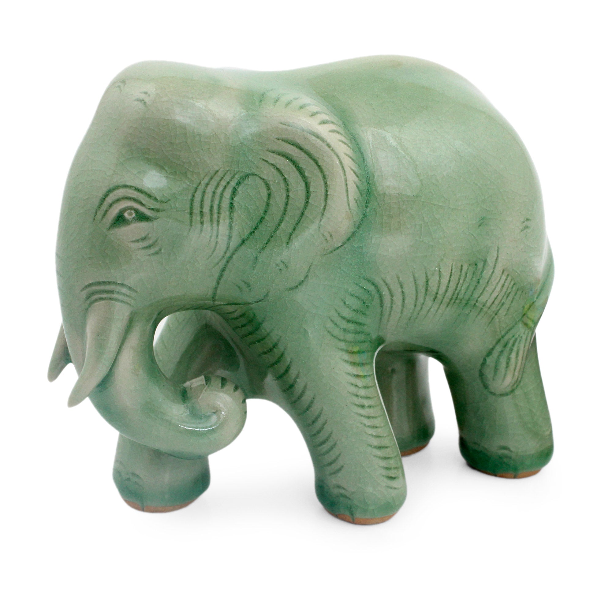 Premium Celadon Ceramic Elephant Figurine - Handcrafted by Thai Artisans