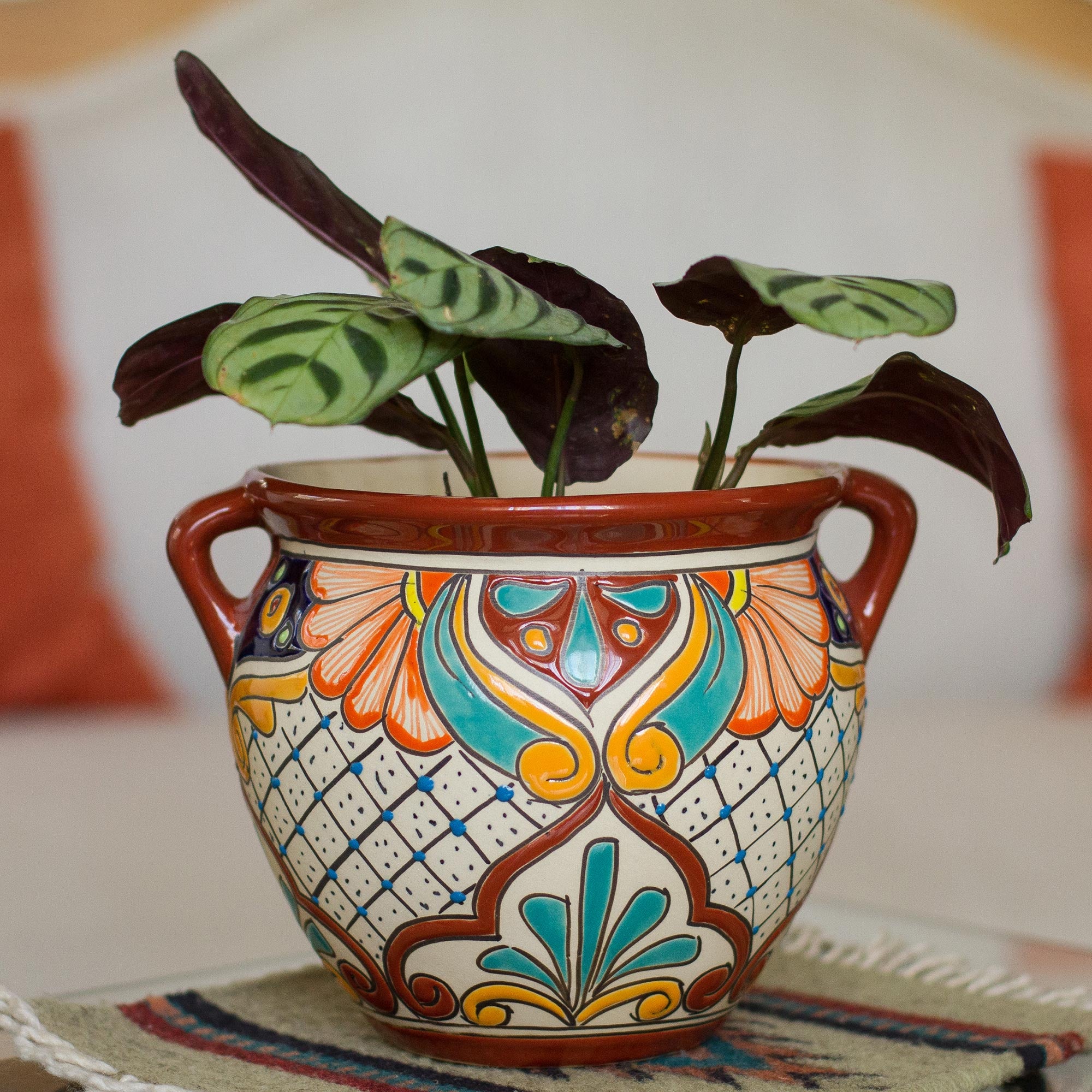 Premium Talavera Style Ceramic Flowerpot Urn - Sunlit Stroll Collection