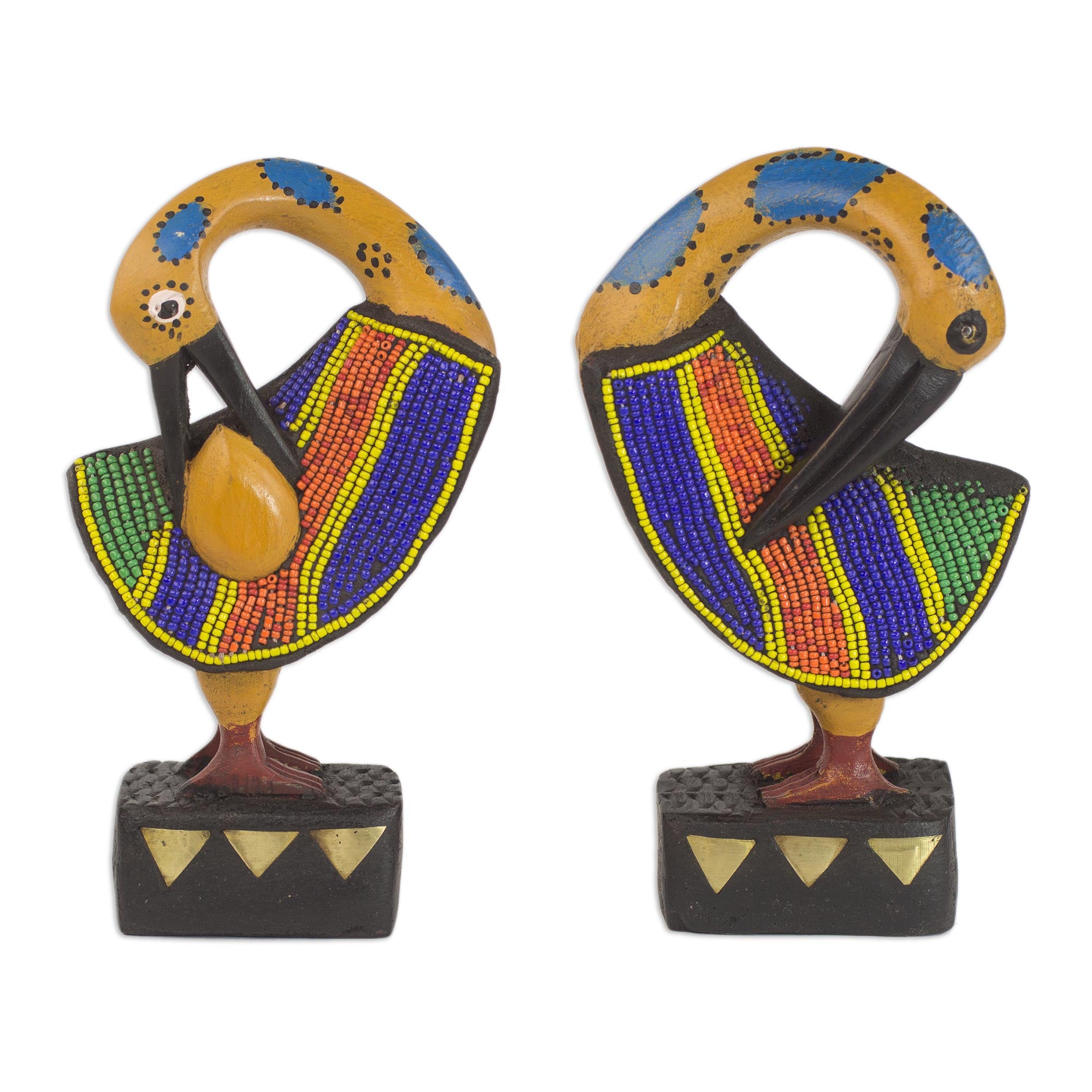 Premium Sankofa Duo: Handcrafted Wood & Recycled Glass Bird Sculptures
