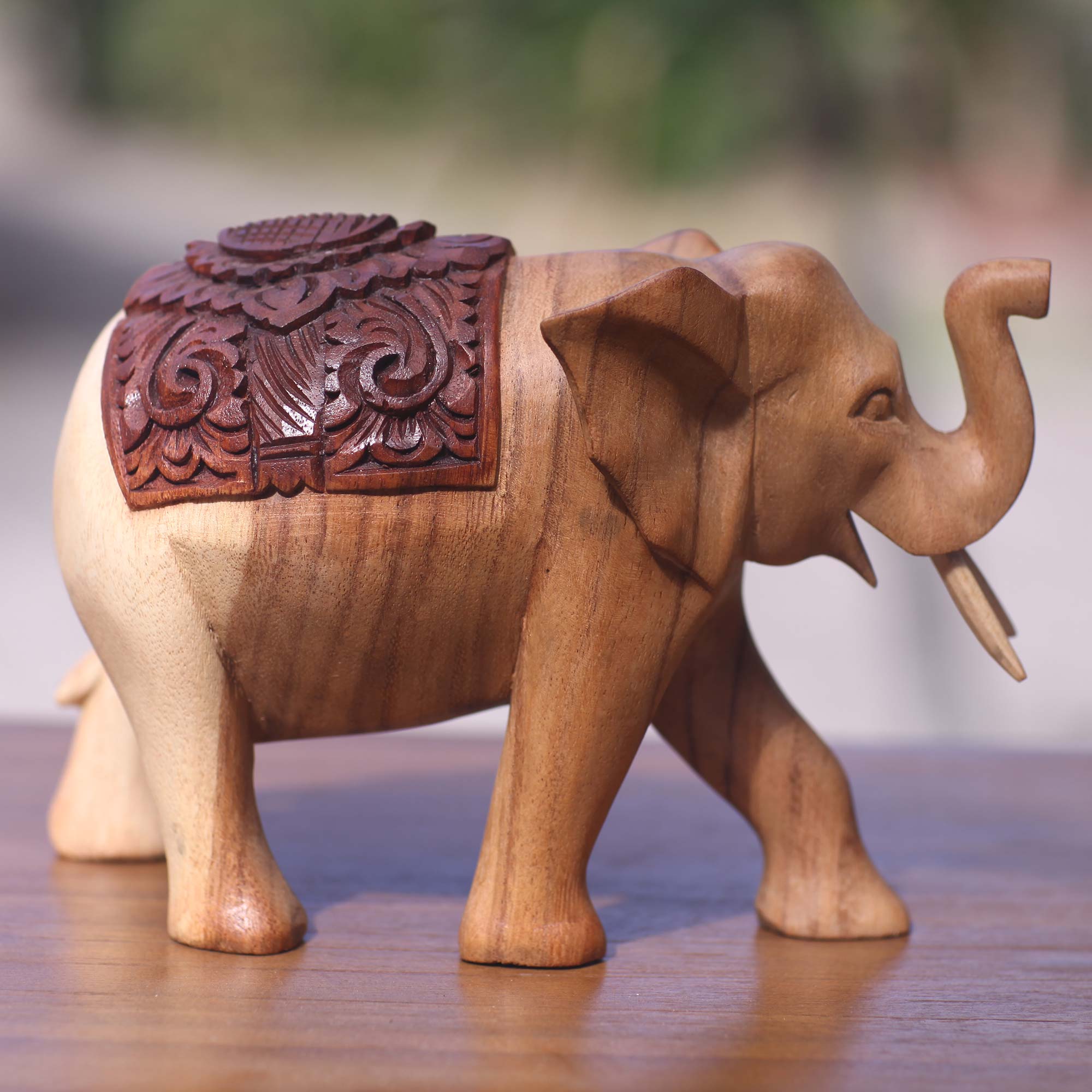 Premium Hand-Carved Elephant Parade Statue - Elegant Suar Wood Art