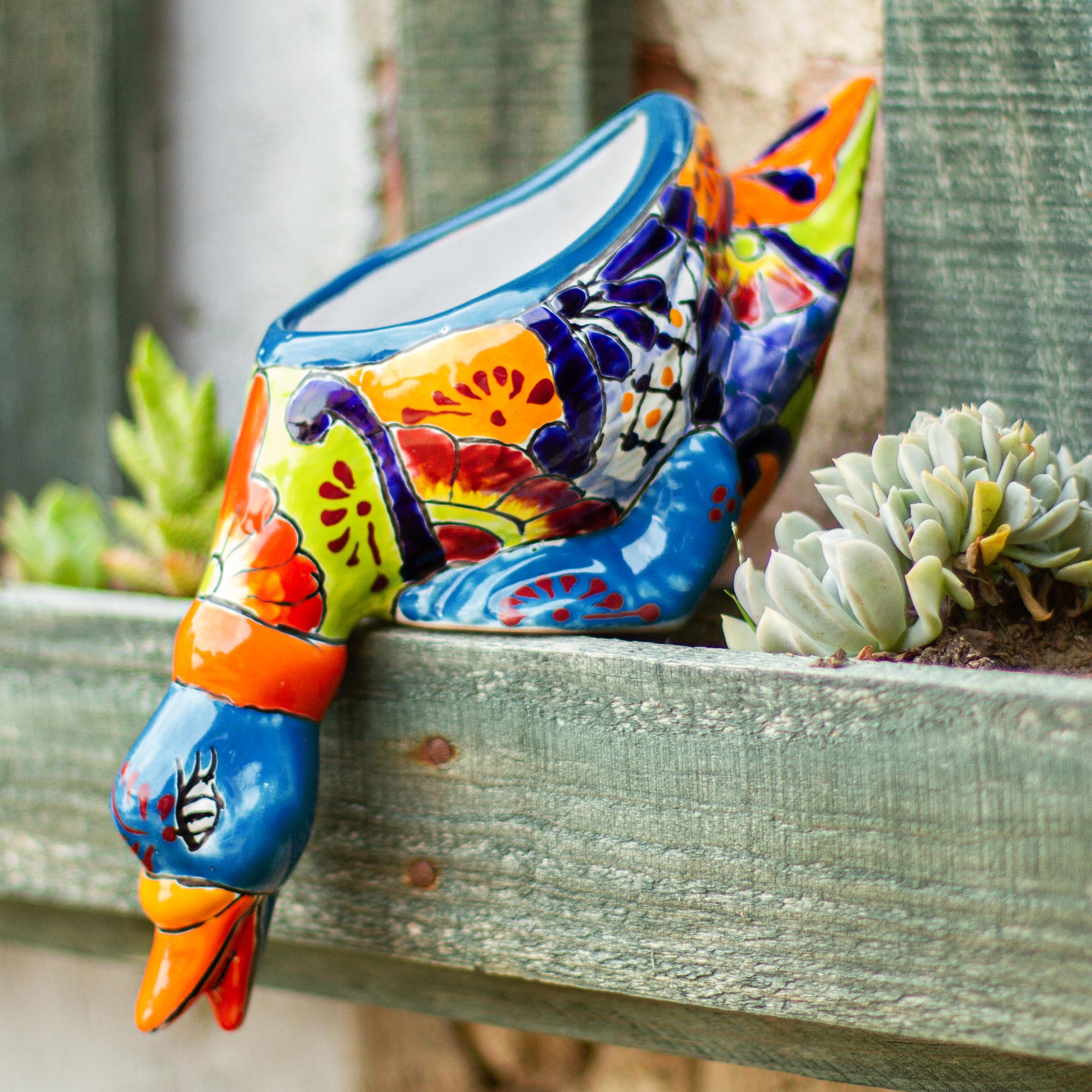 Premium Hand-Painted Ceramic Duck Flower Pot - Mexican Artisan Crafted