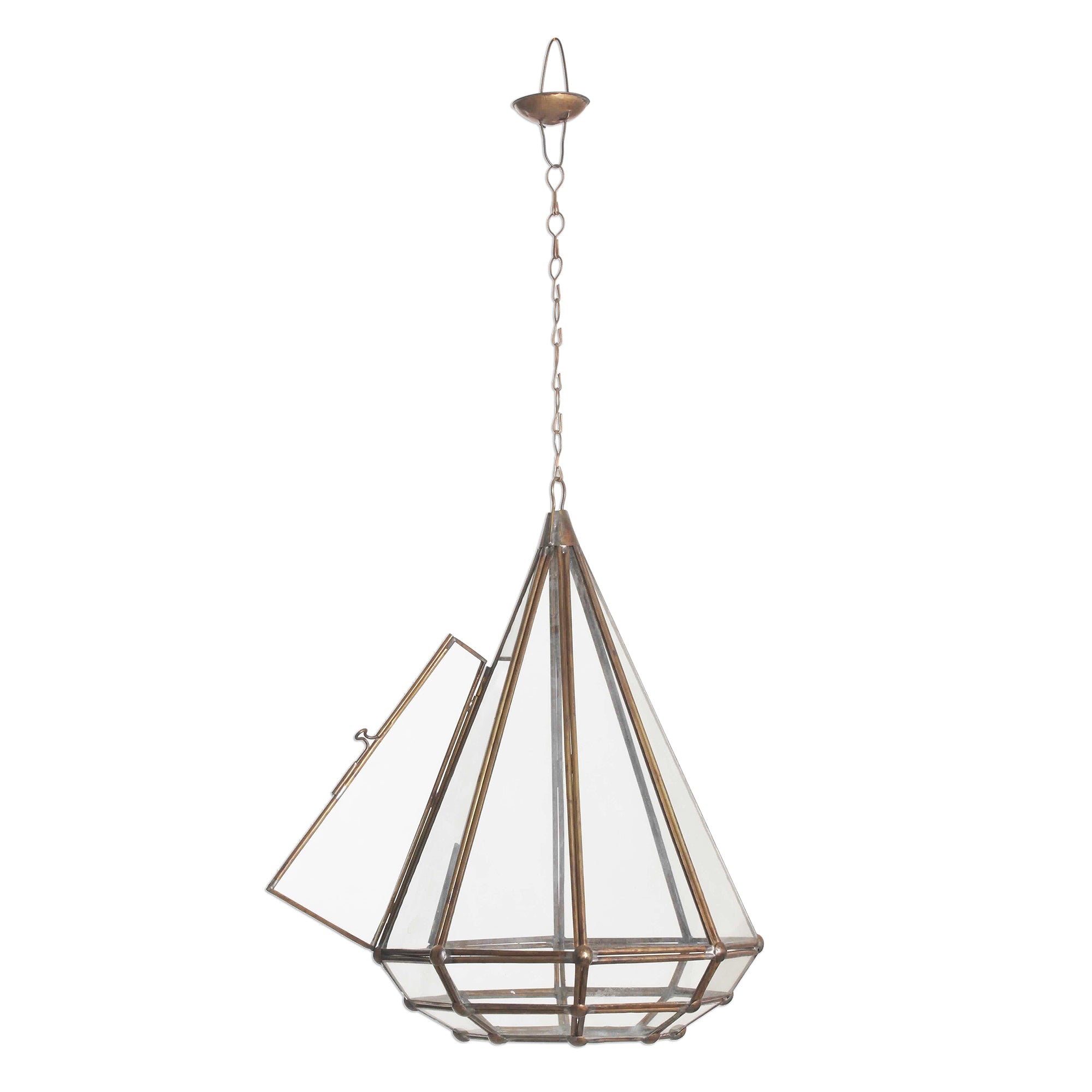 Premium Taman Keraton Handmade Javanese Glass and Brass Hanging Plant Terrarium - Elevate Your Indoor Garden