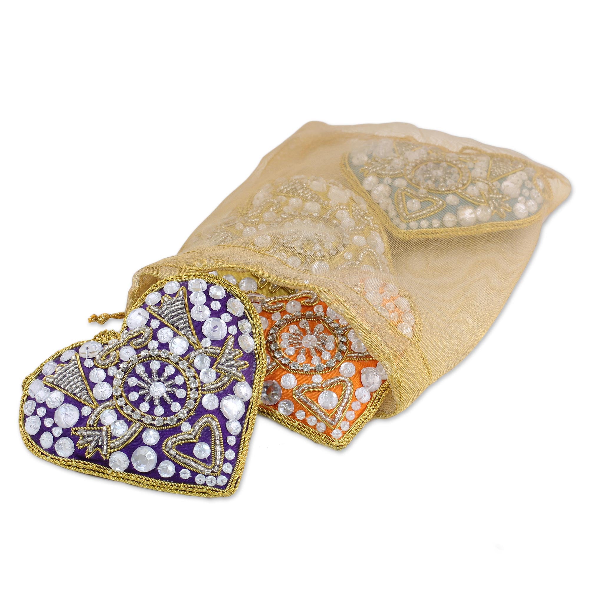 Premium Handcrafted Multicolored Heart Ornaments – Festive Indian Embroidery Collection