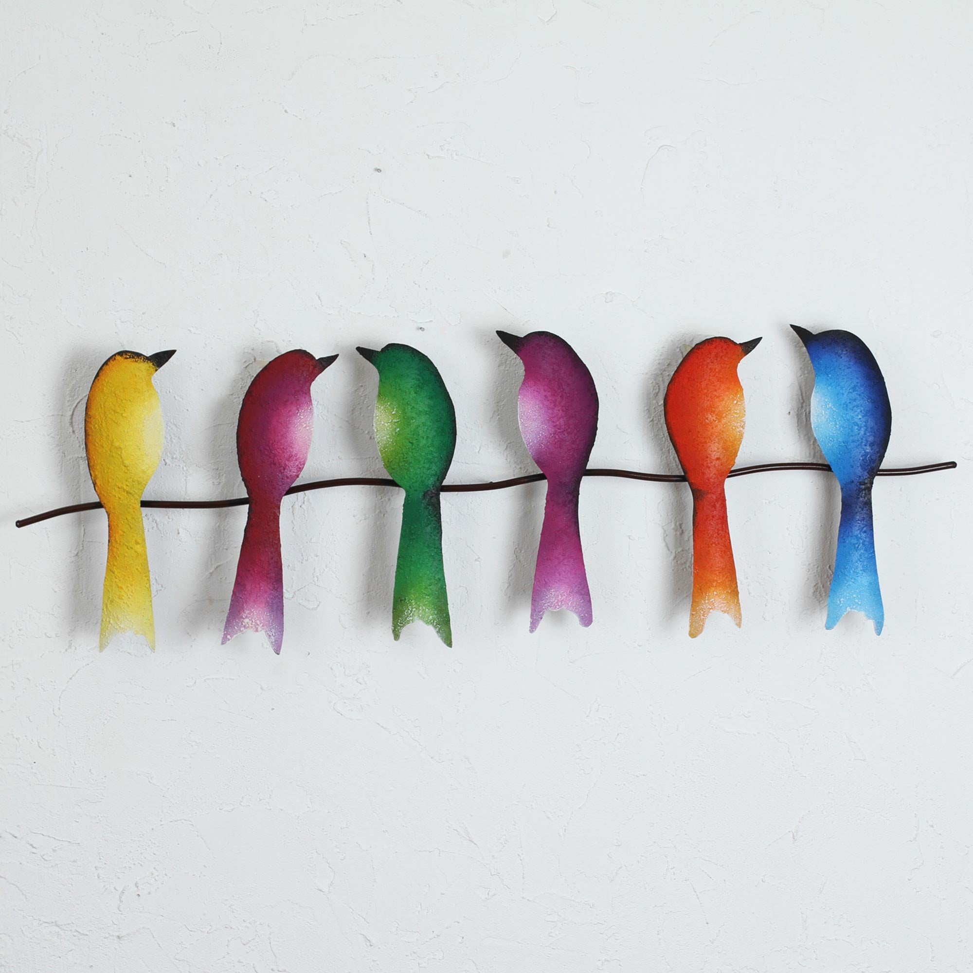 Premium Handcrafted Steel Wall Art - Singing Sextet of Colorful Birds from Mexico